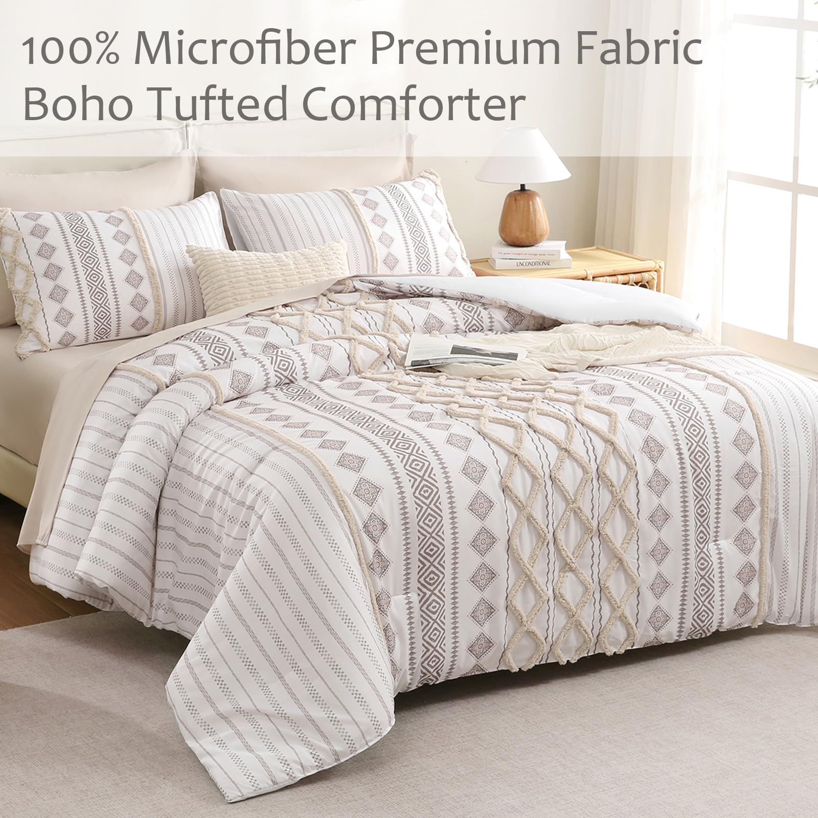 Aztec Western Tufted Comforter Set – Bohemian Farmhouse Style 3-Piece Bedding Collection