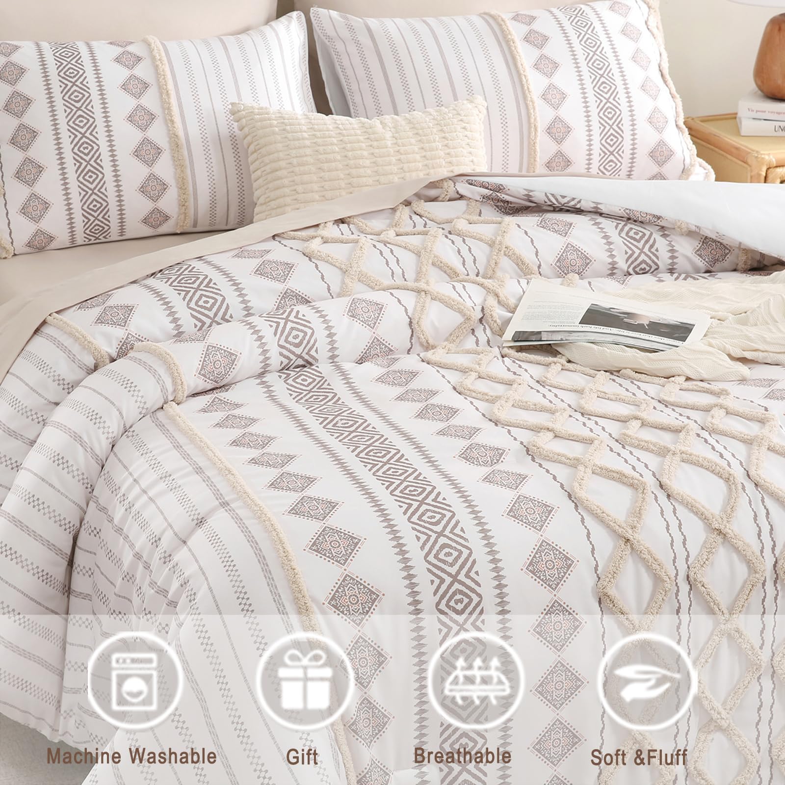 Aztec Western Tufted Comforter Set – Bohemian Farmhouse Style 3-Piece Bedding Collection