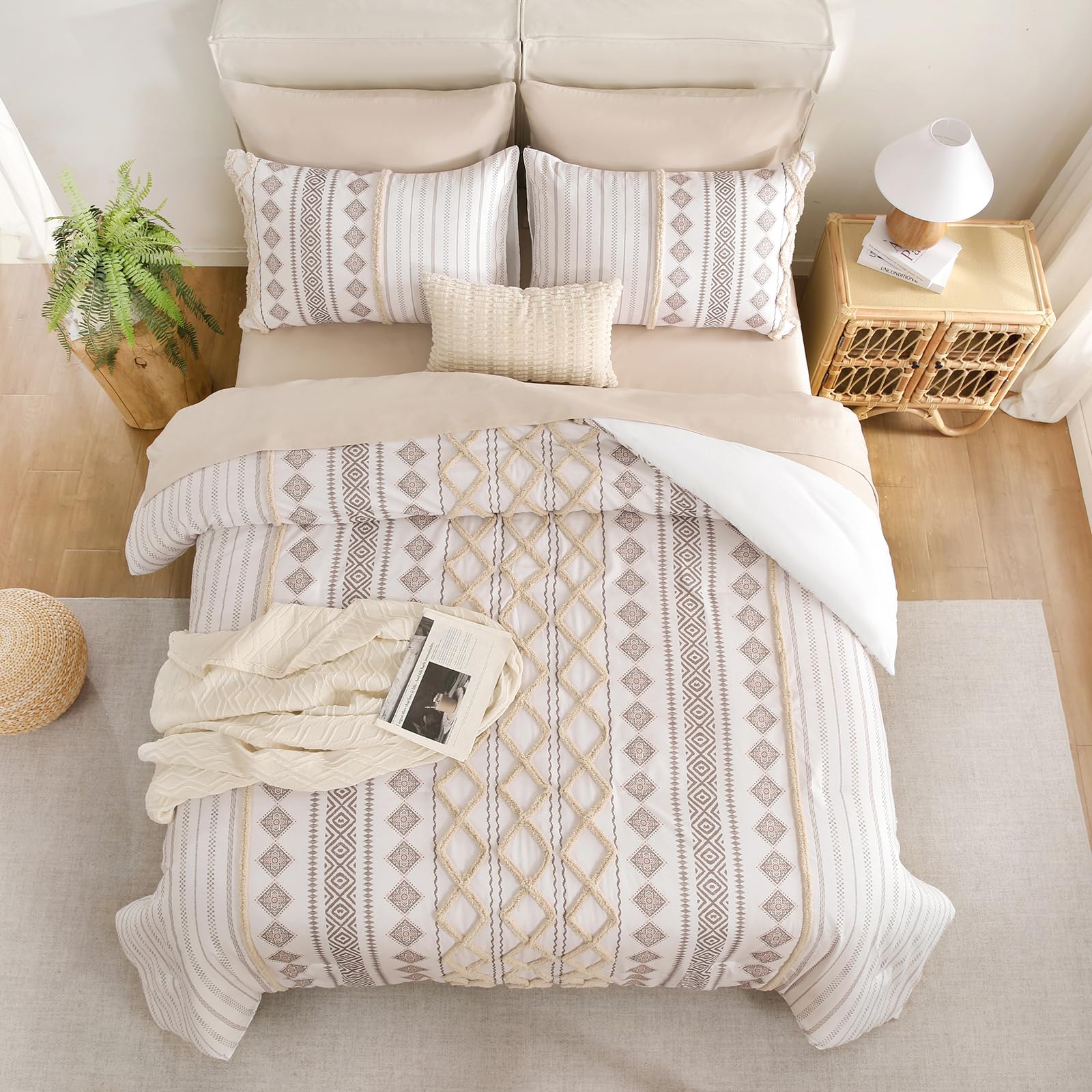 Aztec Western Tufted Comforter Set – Bohemian Farmhouse Style 3-Piece Bedding Collection