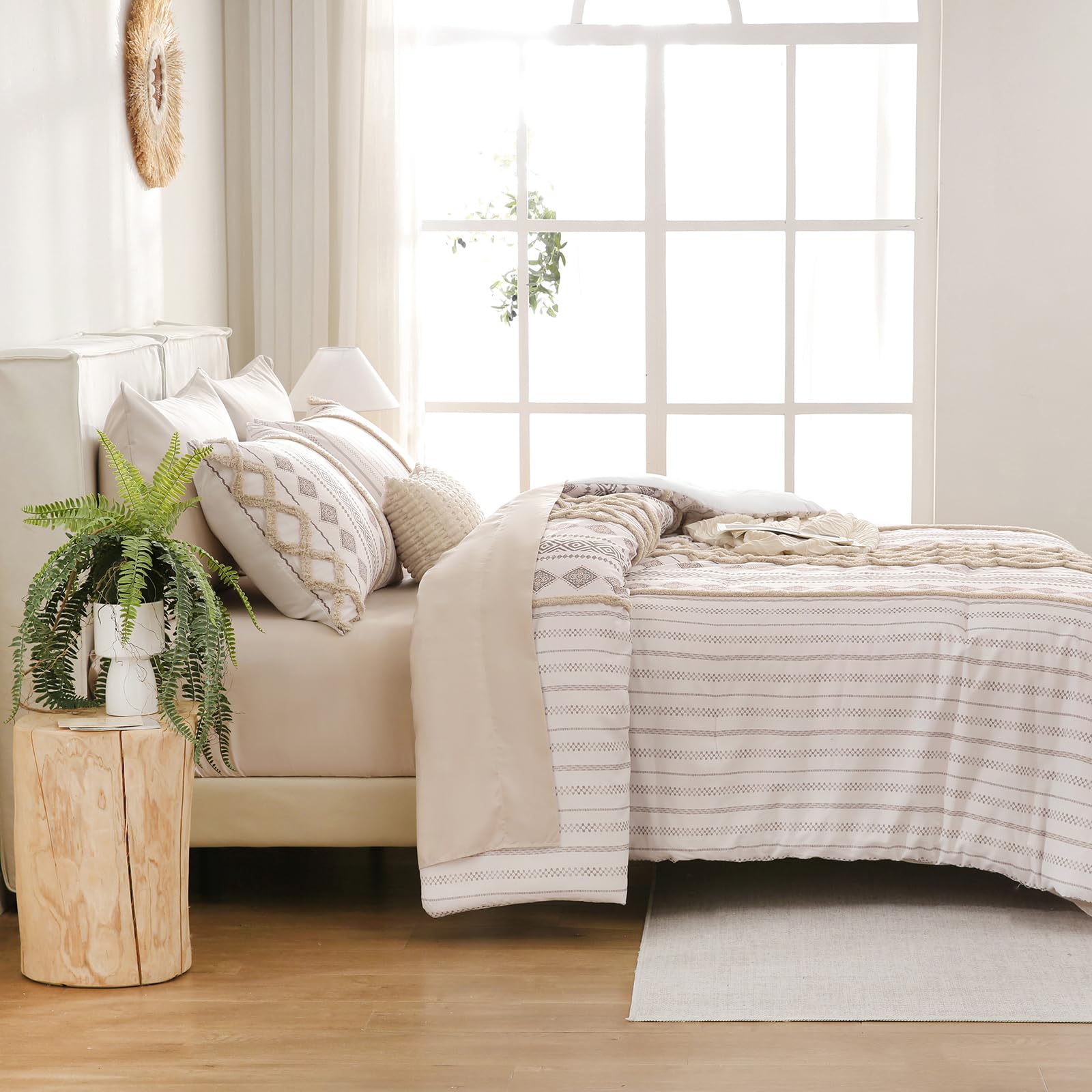 Aztec Western Tufted Comforter Set – Bohemian Farmhouse Style 3-Piece Bedding Collection