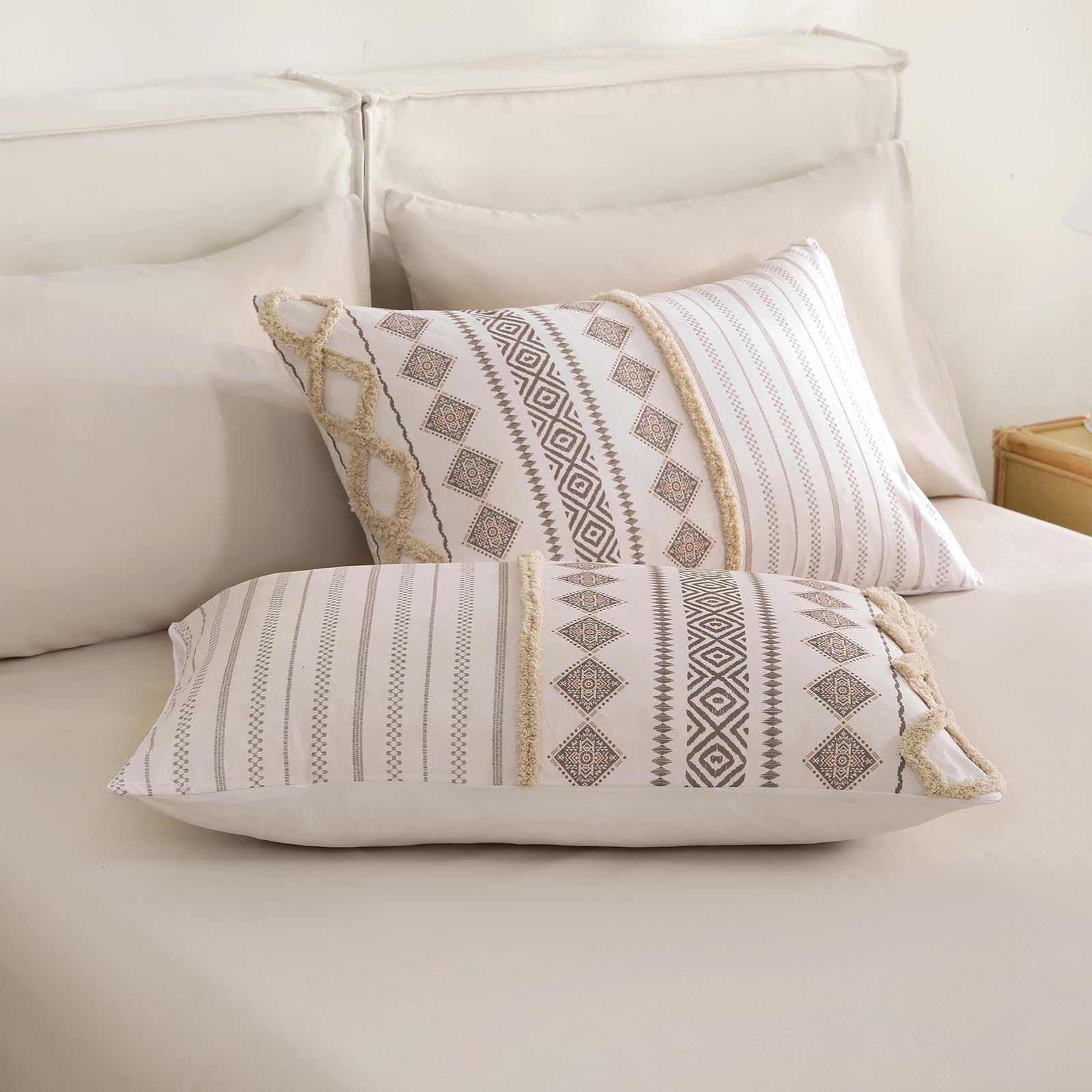 Aztec Western Tufted Comforter Set – Bohemian Farmhouse Style 3-Piece Bedding Collection