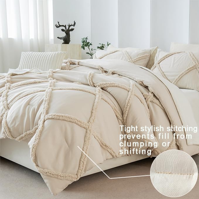 Geometric Tufted Comforter Set – Solid Color Microfiber 3-Piece Bedding Collection