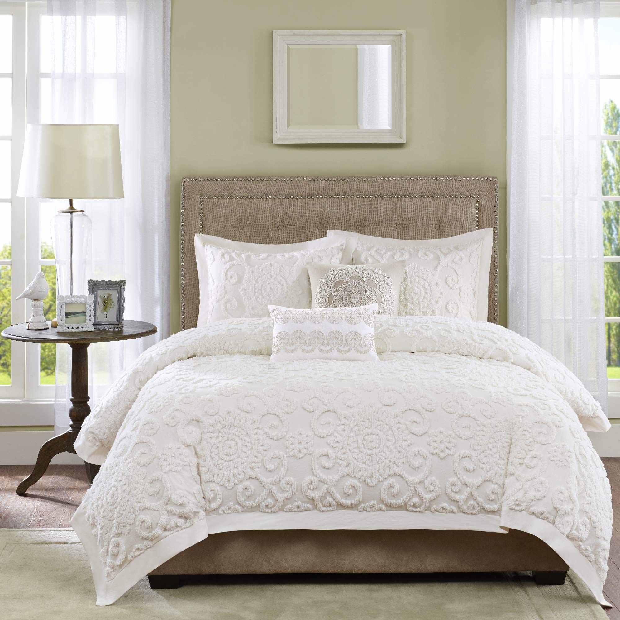 Vine Motif Tufted Comforter Set – Cotton Bohemian Style 3-Piece Bedding Collection