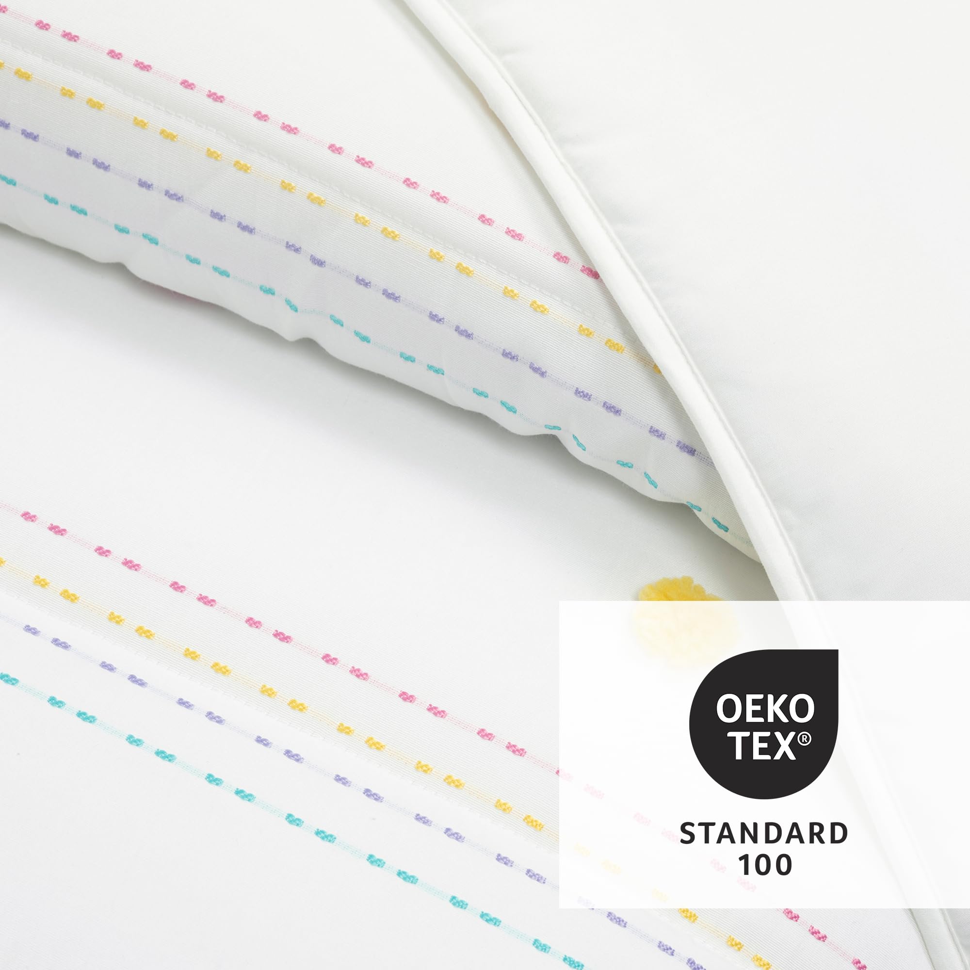 Rainbow Pom-Pom Striped Comforter Set – Colorful Microfiber 3-Piece Bedding Collection