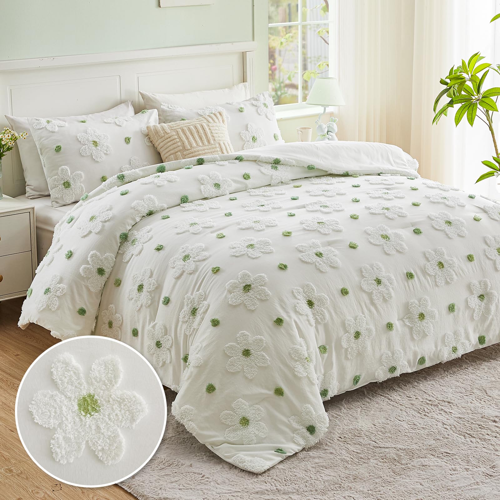 Chenille Floral Tufted Comforter Set – Brushed Microfiber 3-Piece Bedding Collection