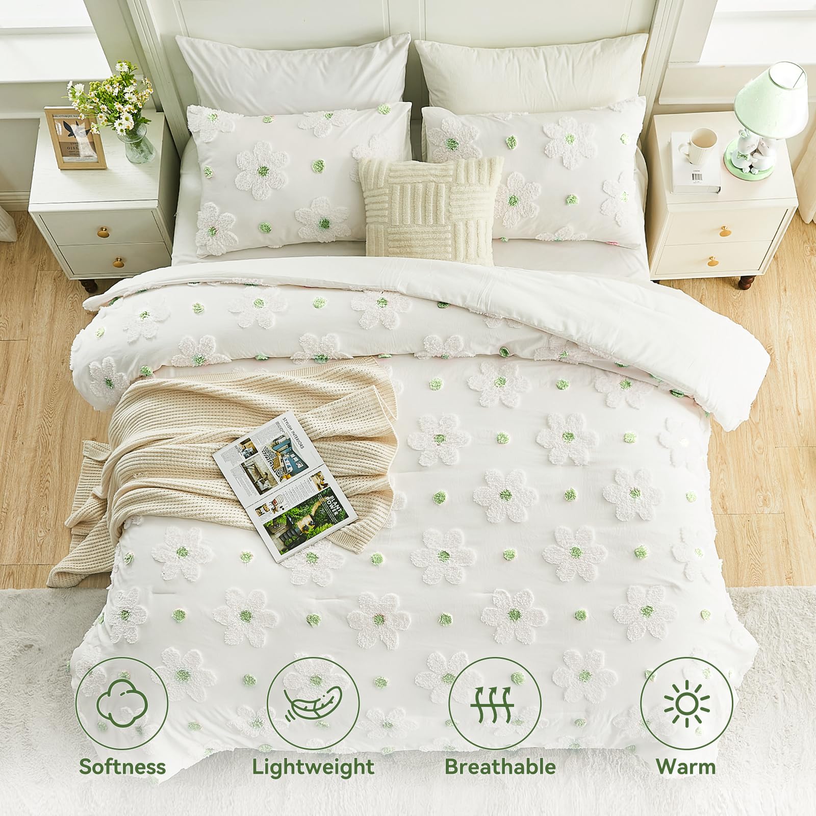 Chenille Floral Tufted Comforter Set – Brushed Microfiber 3-Piece Bedding Collection