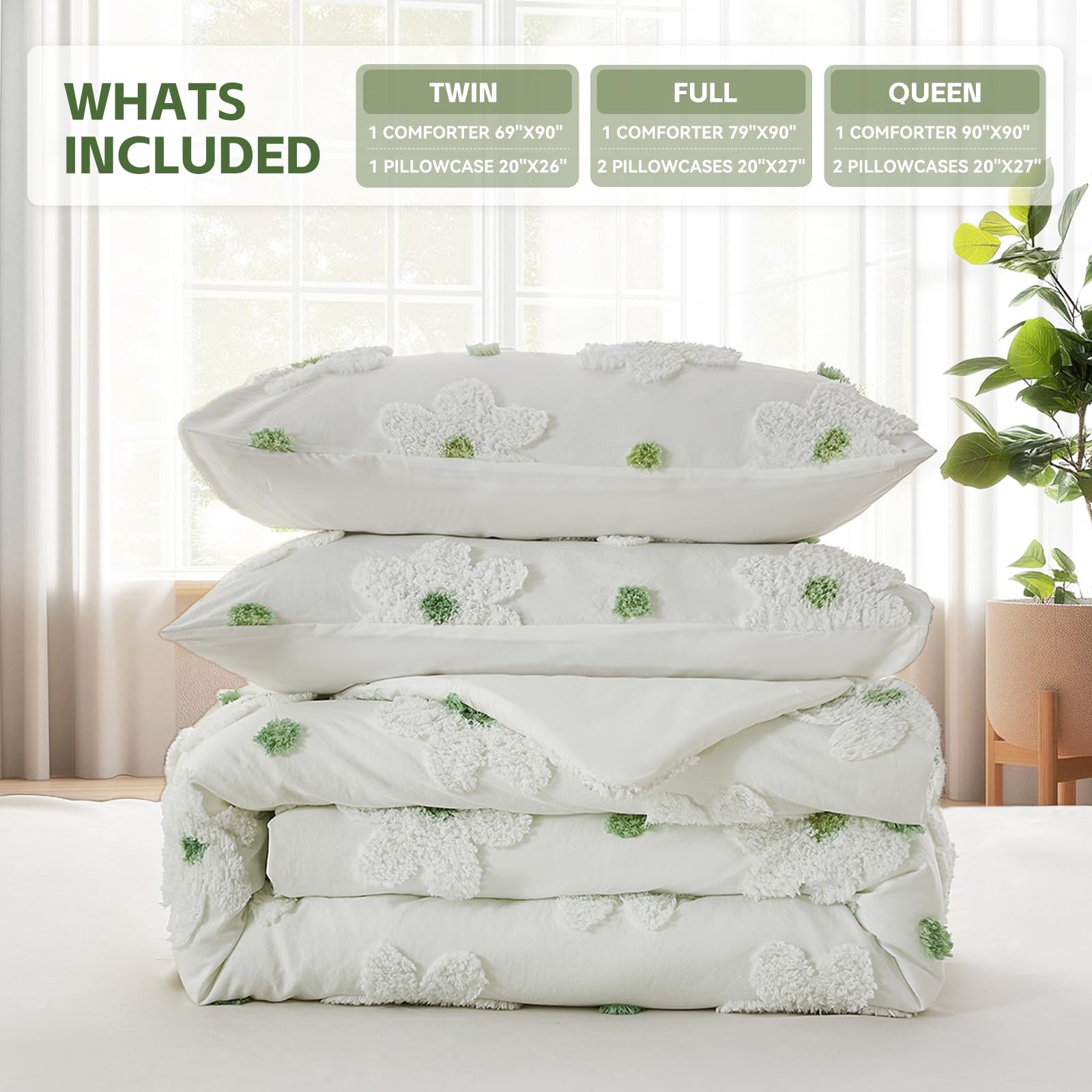 Chenille Floral Tufted Comforter Set – Brushed Microfiber 3-Piece Bedding Collection