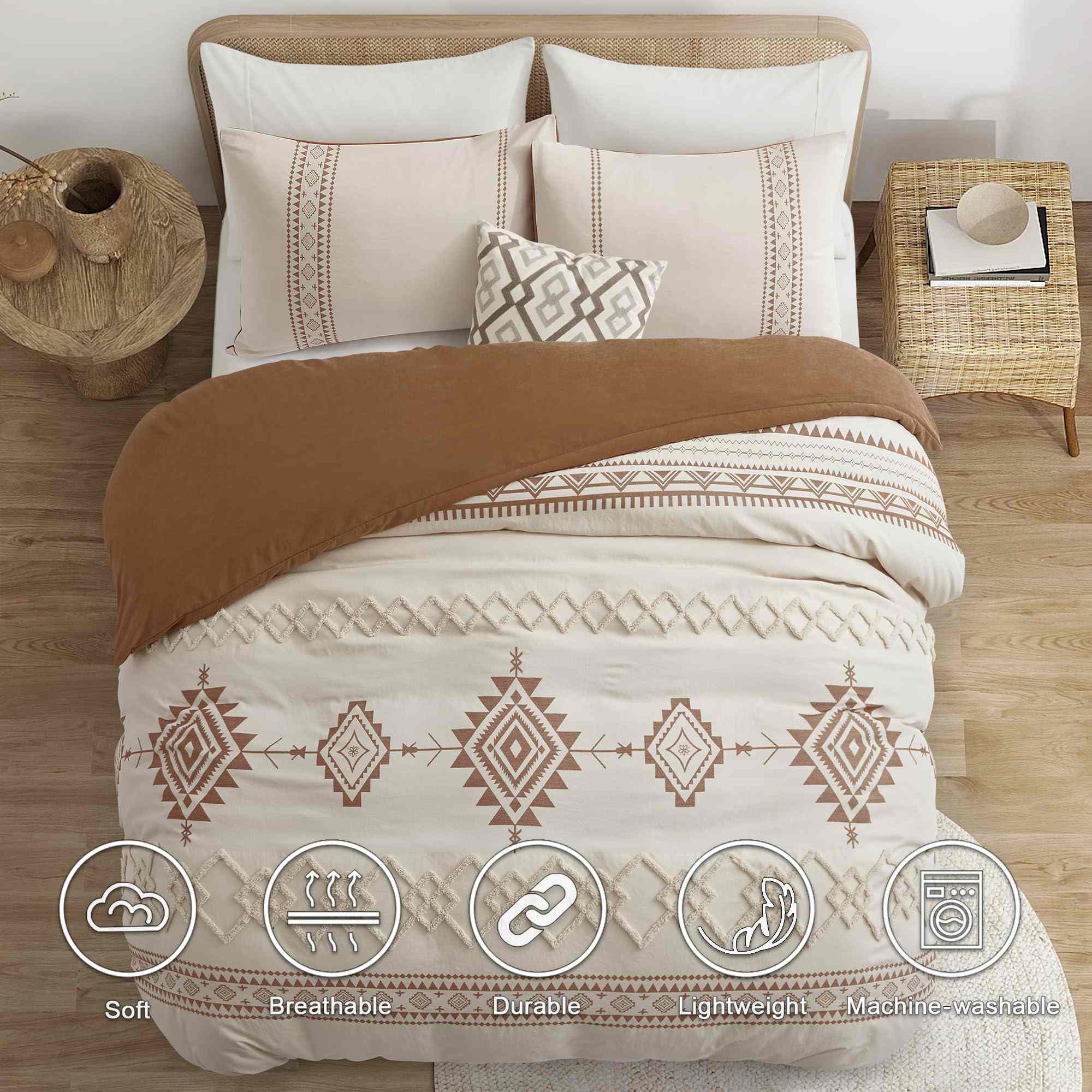 Geometric Tufted Comforter Set – Bohemian Jacquard Microfiber 3-Piece Bedding Collection