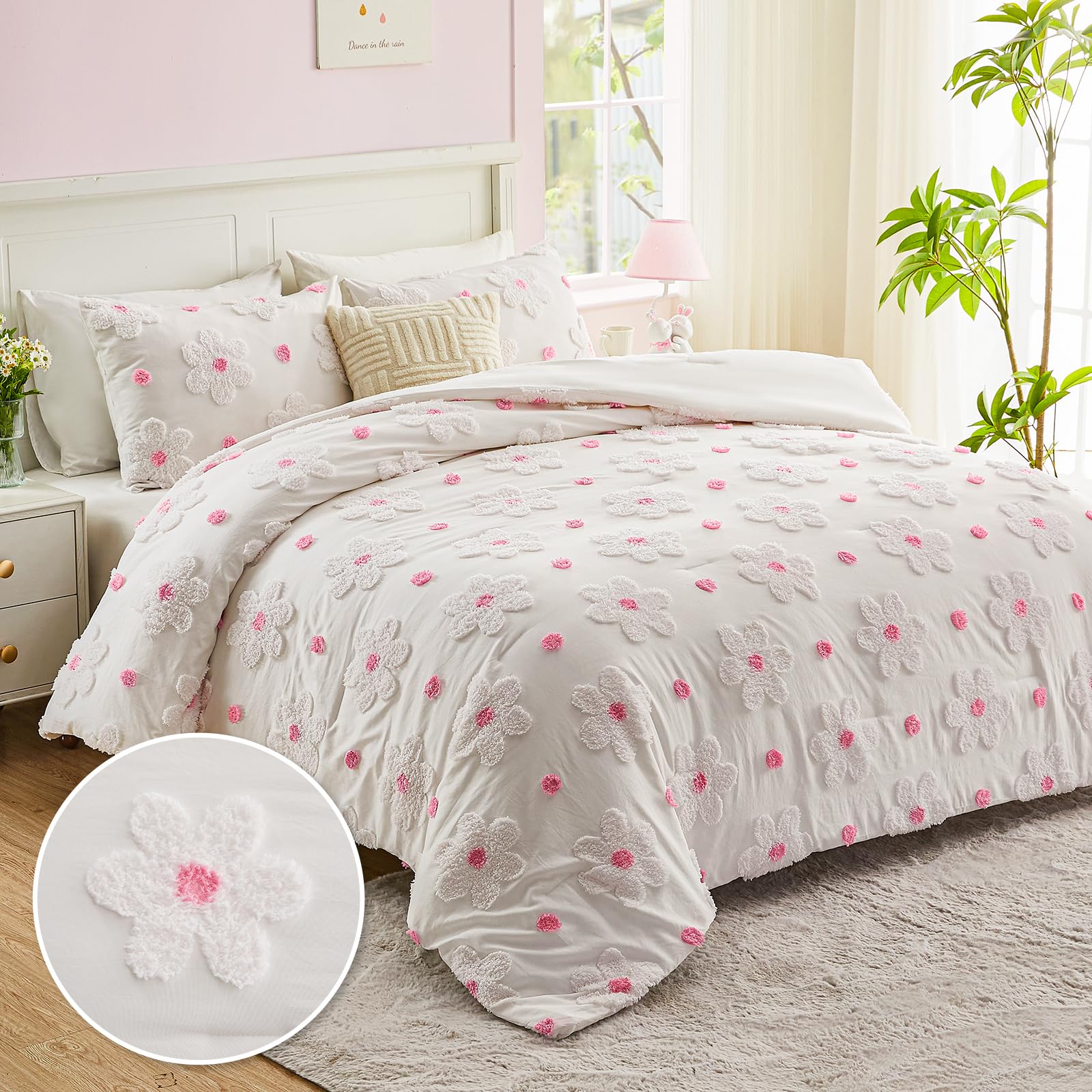Chenille Floral Tufted Comforter Set – Brushed Microfiber 3-Piece Bedding Collection
