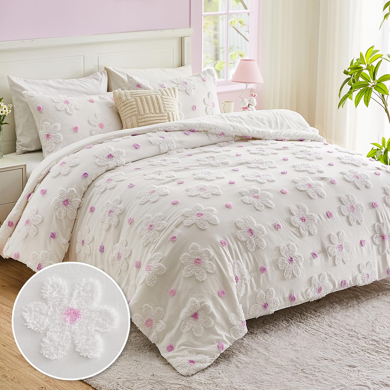 Chenille Floral Tufted Comforter Set – Brushed Microfiber 3-Piece Bedding Collection