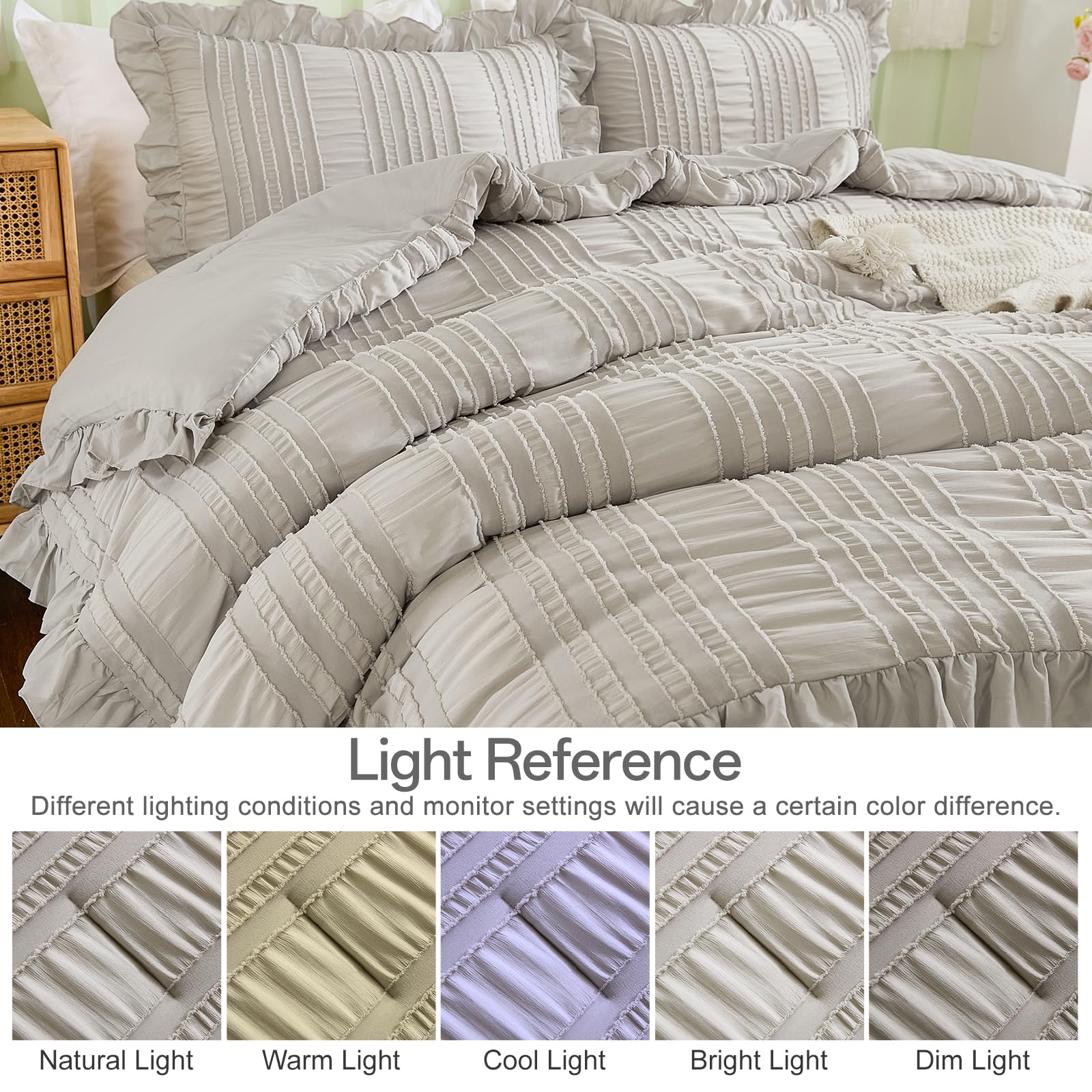 Bohemian Ruffle Seersucker Comforter Set – Tufted Bubble Texture 3-Piece Bedding Collection