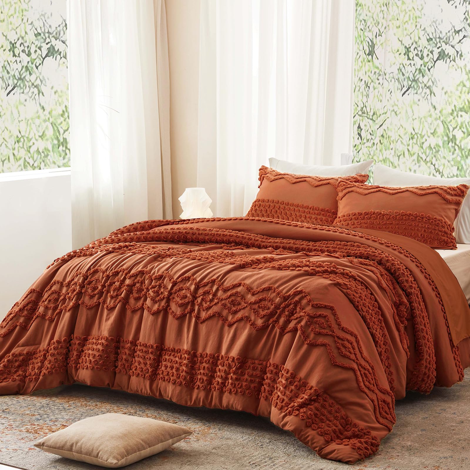 Geometric Tufted Comforter Set – Bohemian Style 3-Piece Bedding Collection