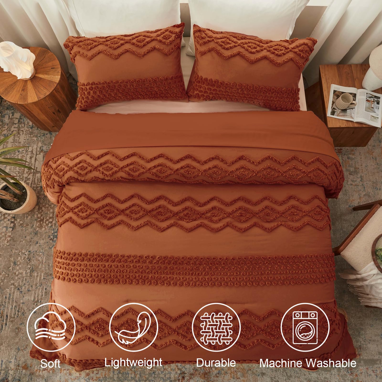 Geometric Tufted Comforter Set – Bohemian Style 3-Piece Bedding Collection
