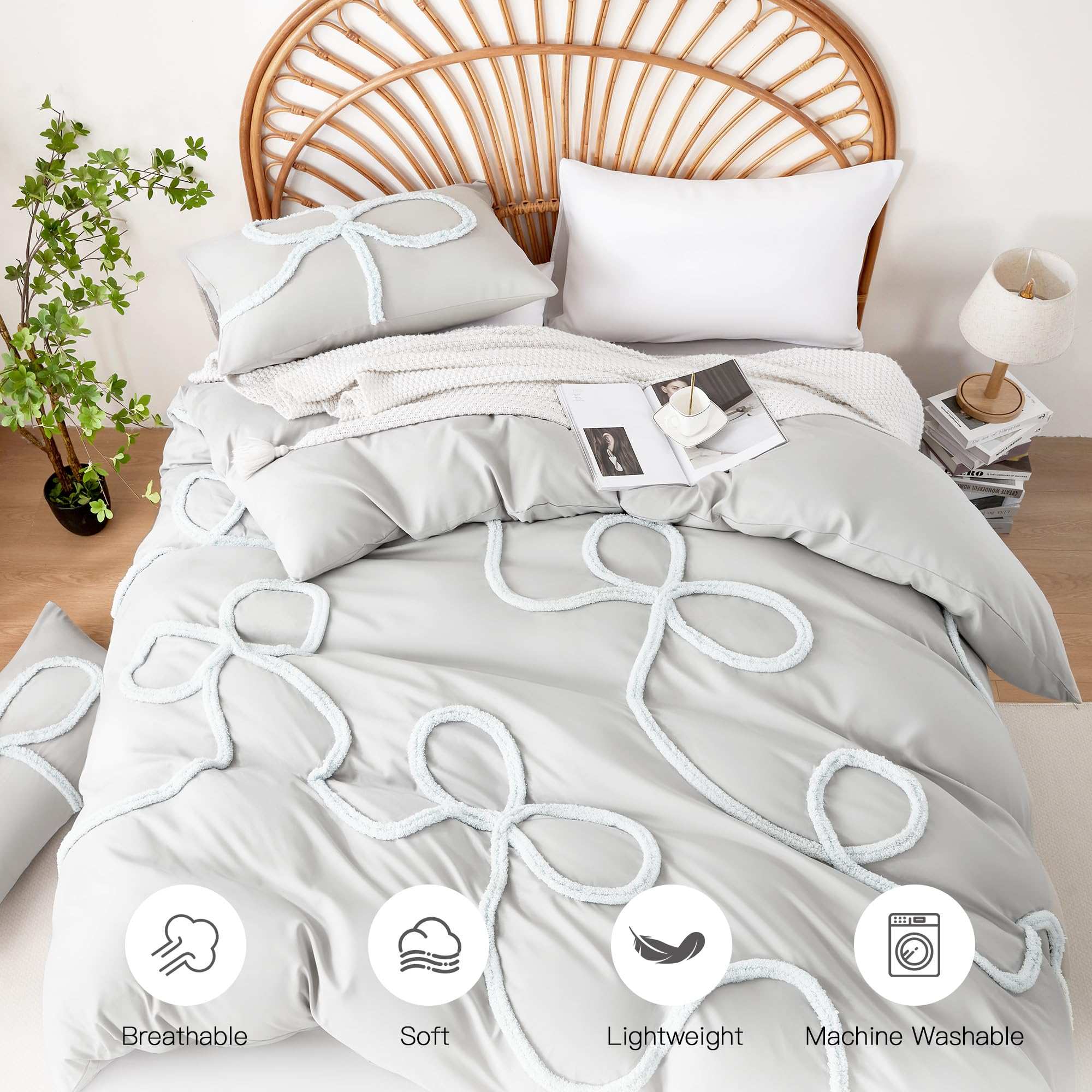 Bow Tufted Comforter Set – 3D Tufted Design Microfiber 3-Piece Bedding Collection