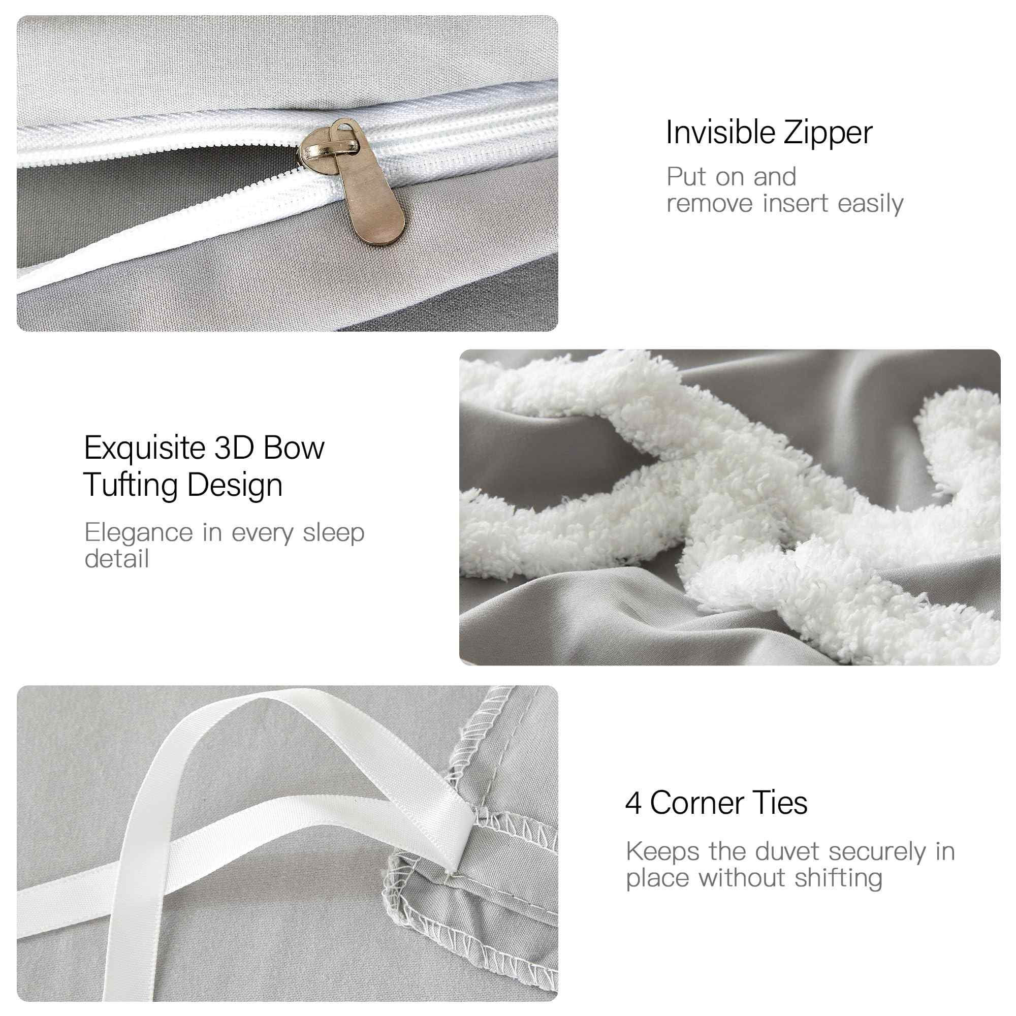 Bow Tufted Comforter Set – 3D Tufted Design Microfiber 3-Piece Bedding Collection