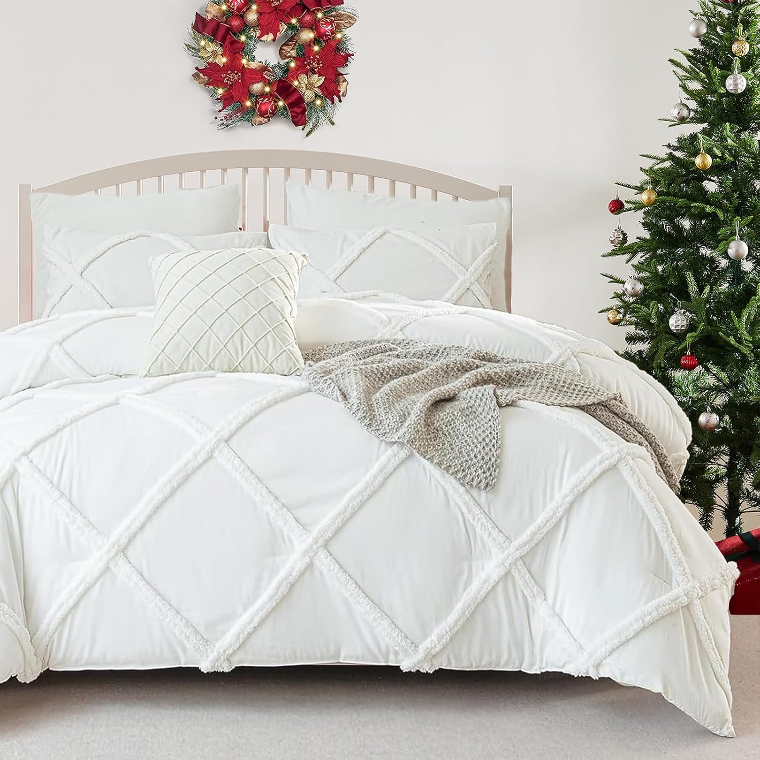 Geometric Tufted Comforter Set – Solid Color Microfiber 3-Piece Bedding Collection