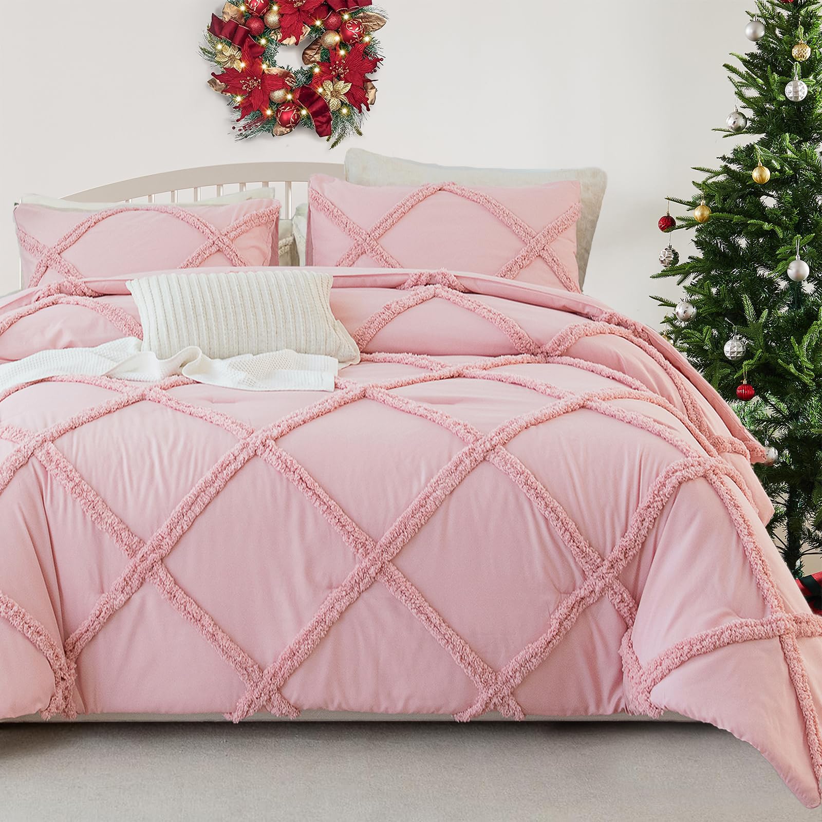 Geometric Tufted Comforter Set – Solid Color Microfiber 3-Piece Bedding Collection