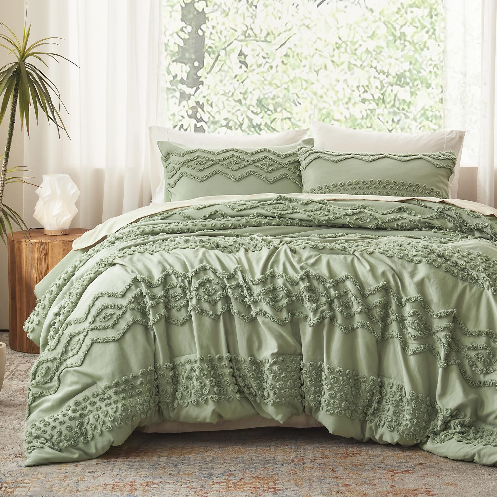 Geometric Tufted Comforter Set – Bohemian Style 3-Piece Bedding Collection