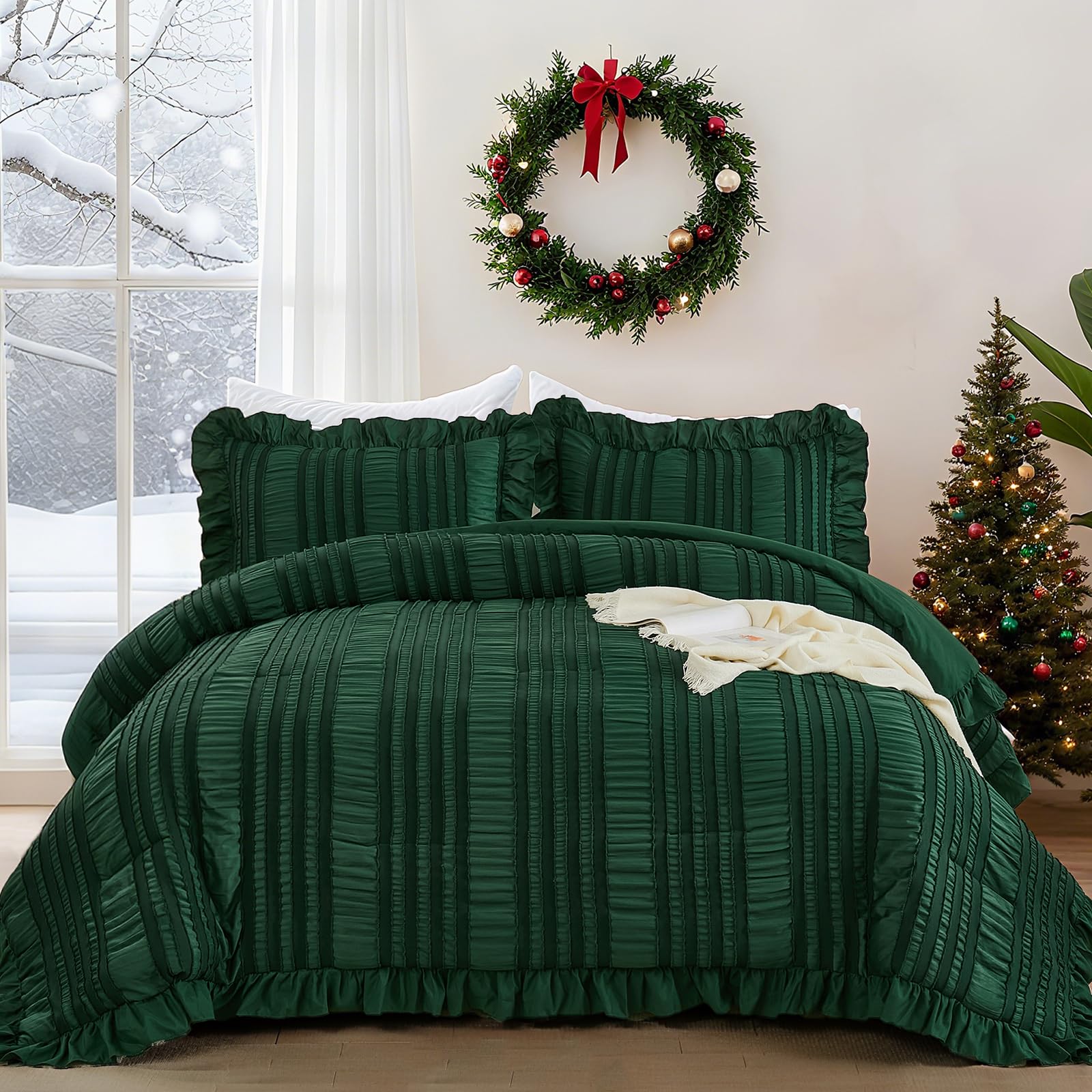 Bohemian Ruffle Seersucker Comforter Set – Tufted Bubble Texture 3-Piece Bedding Collection