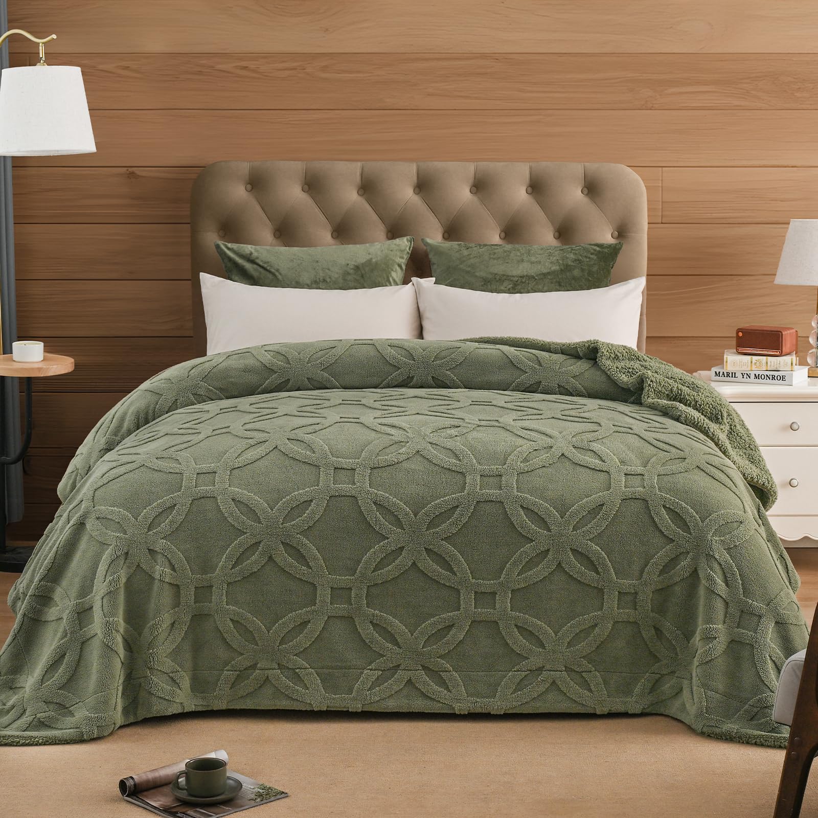 Jacquard Flannel & Sherpa Reversible Throw Blanket – Embossed All-Season Comfort