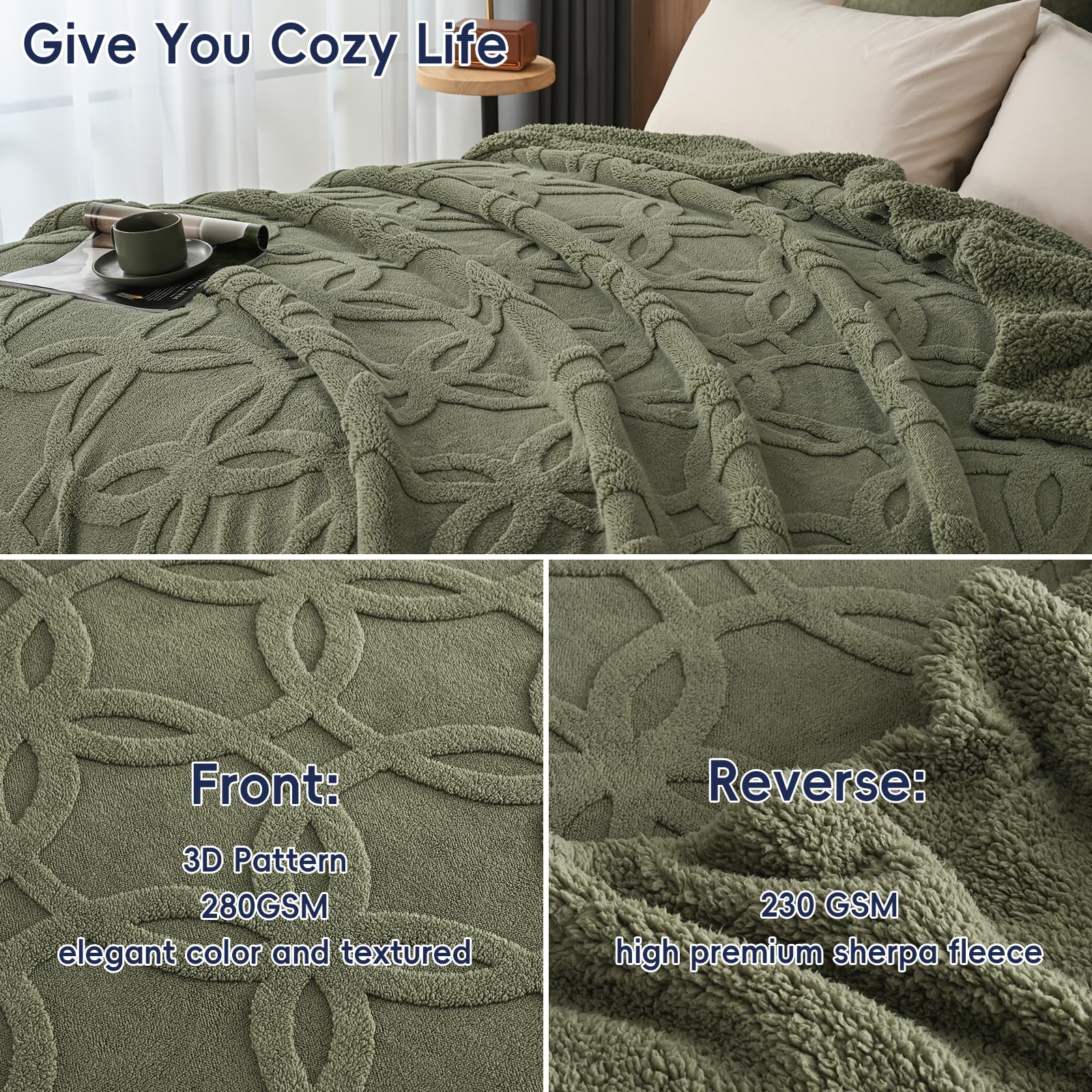 Jacquard Flannel & Sherpa Reversible Throw Blanket – Embossed All-Season Comfort