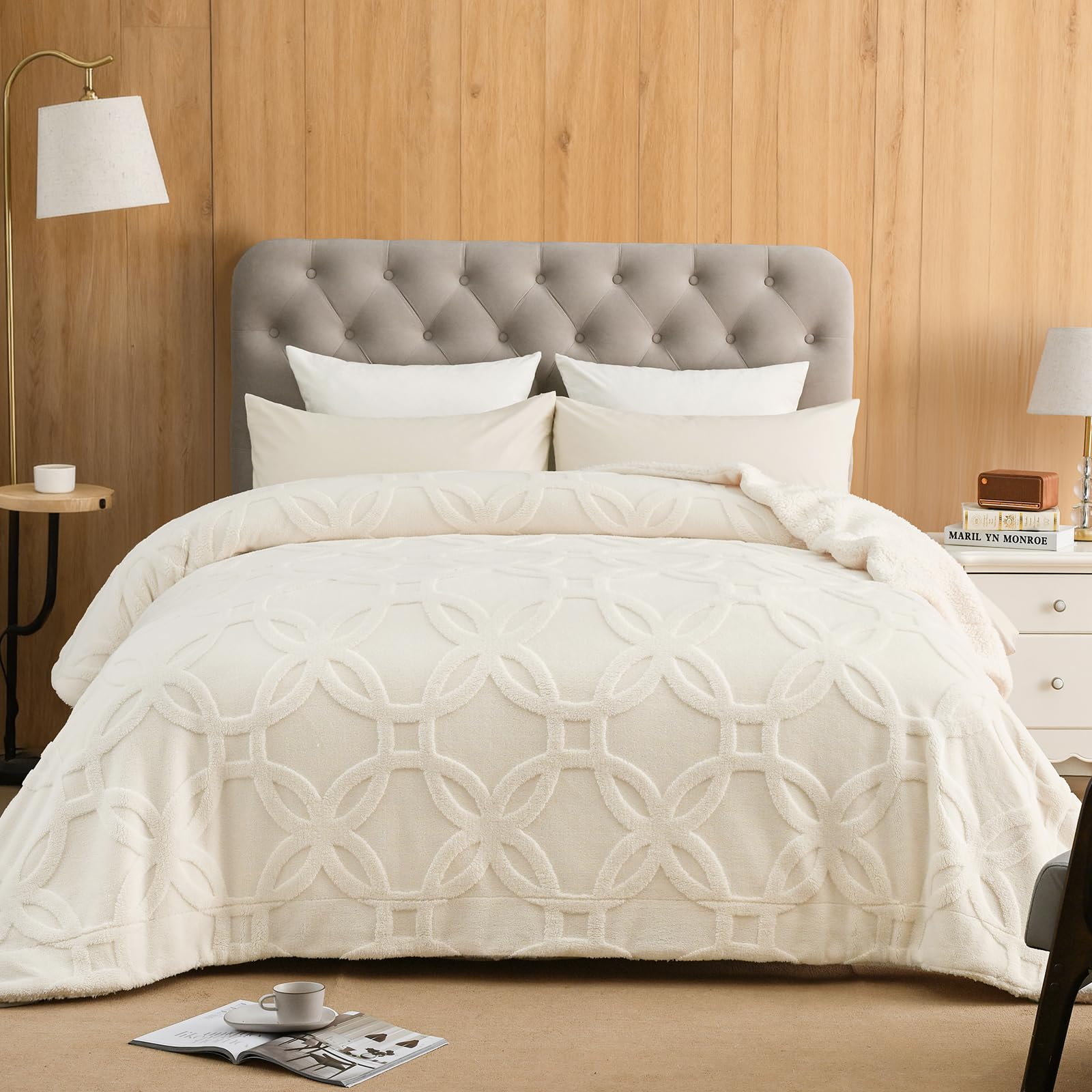 Jacquard Flannel & Sherpa Reversible Throw Blanket – Embossed All-Season Comfort