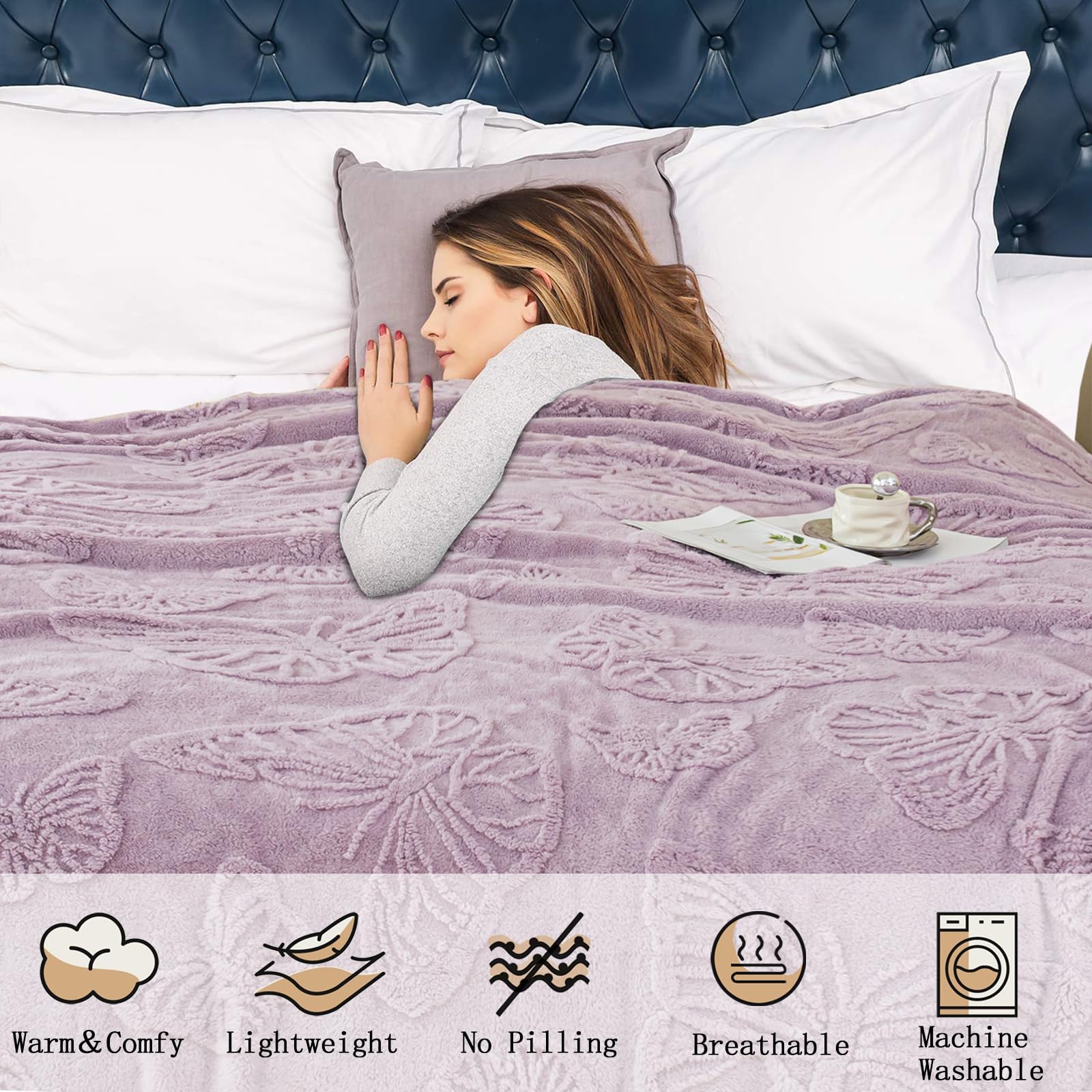 3D Butterfly Jacquard Flannel Throw Blanket – Soft Plush Microfiber Fleece