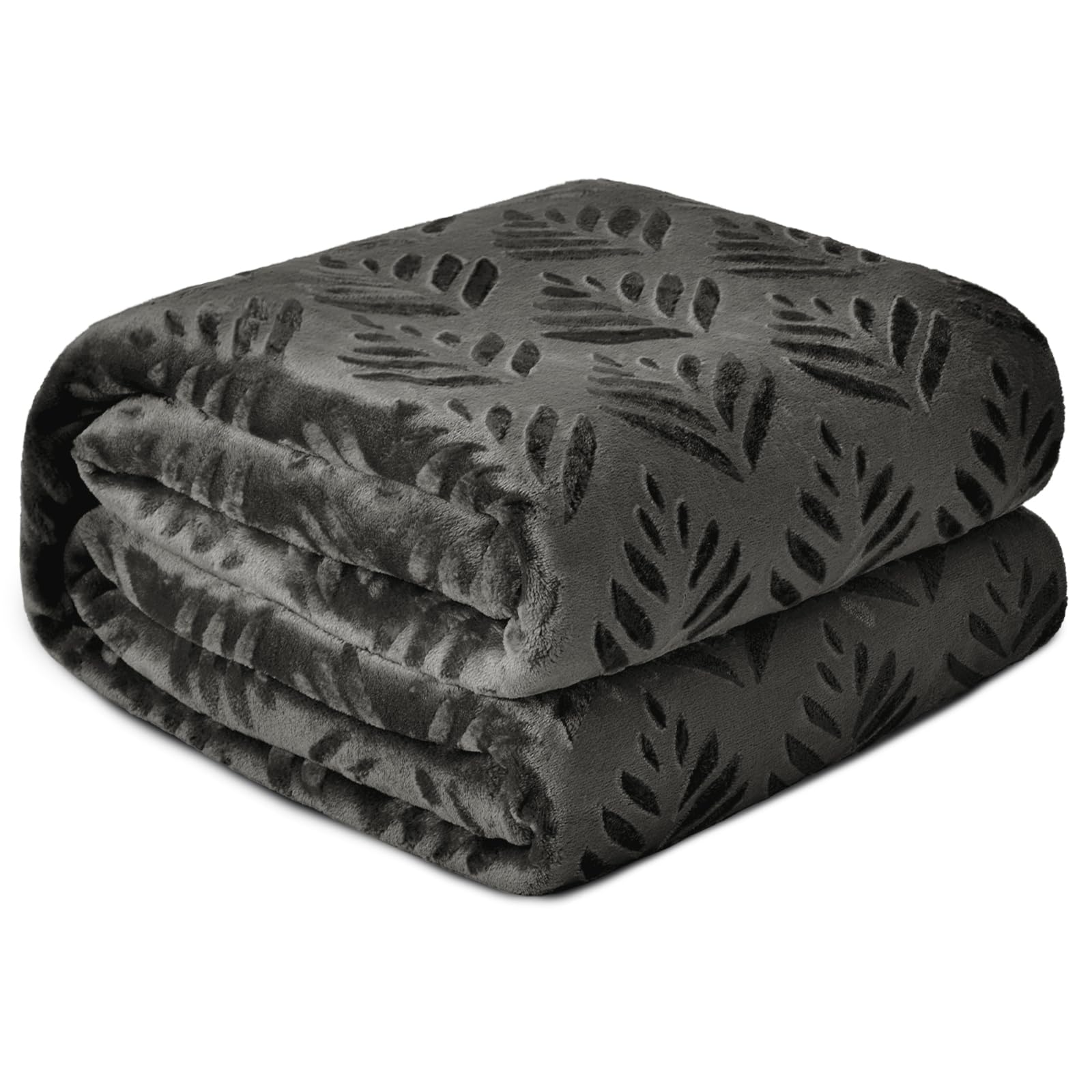 Leaf Pattern Jacquard Flannel Throw Blanket – Soft Plush Microfiber Fleece