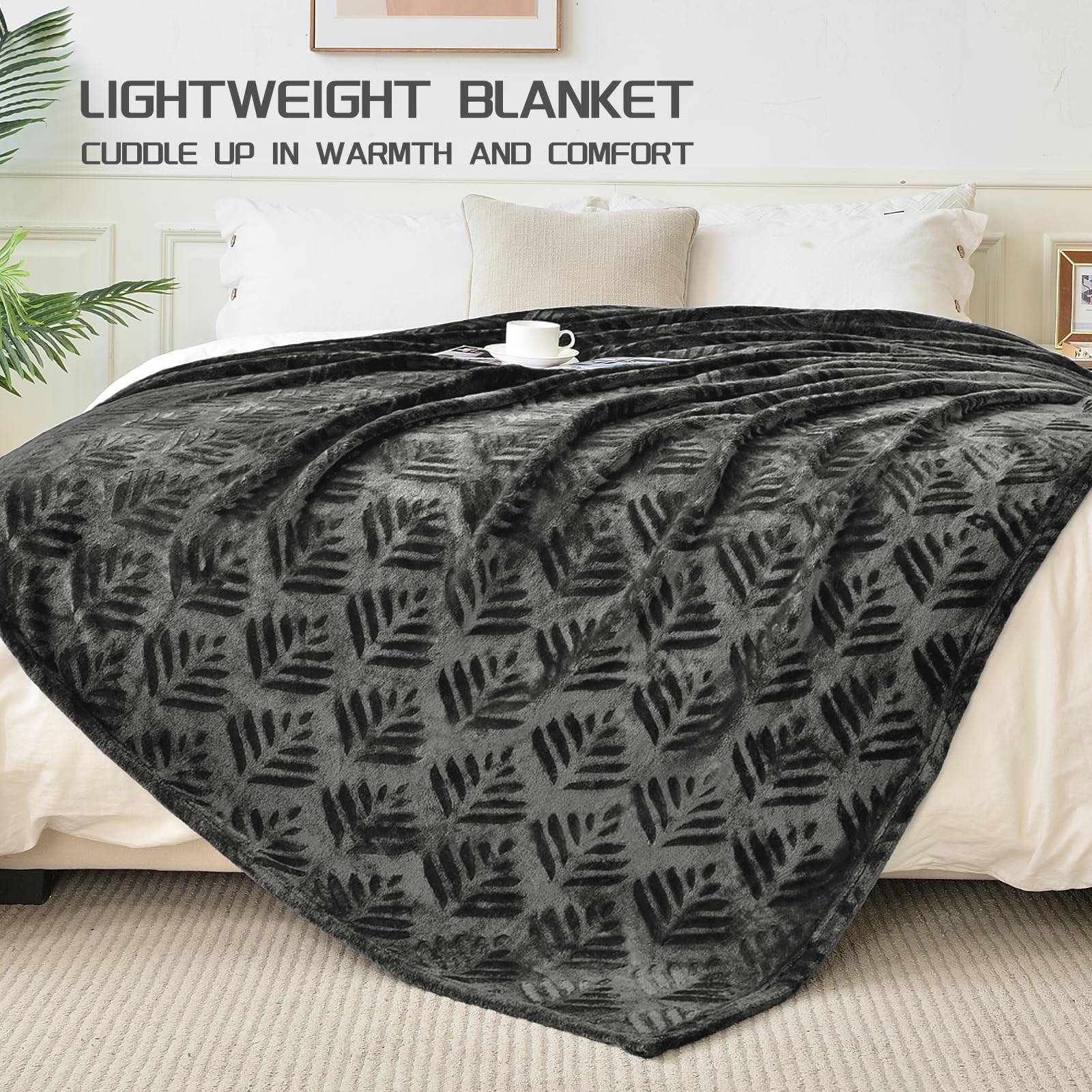 Leaf Pattern Jacquard Flannel Throw Blanket – Soft Plush Microfiber Fleece