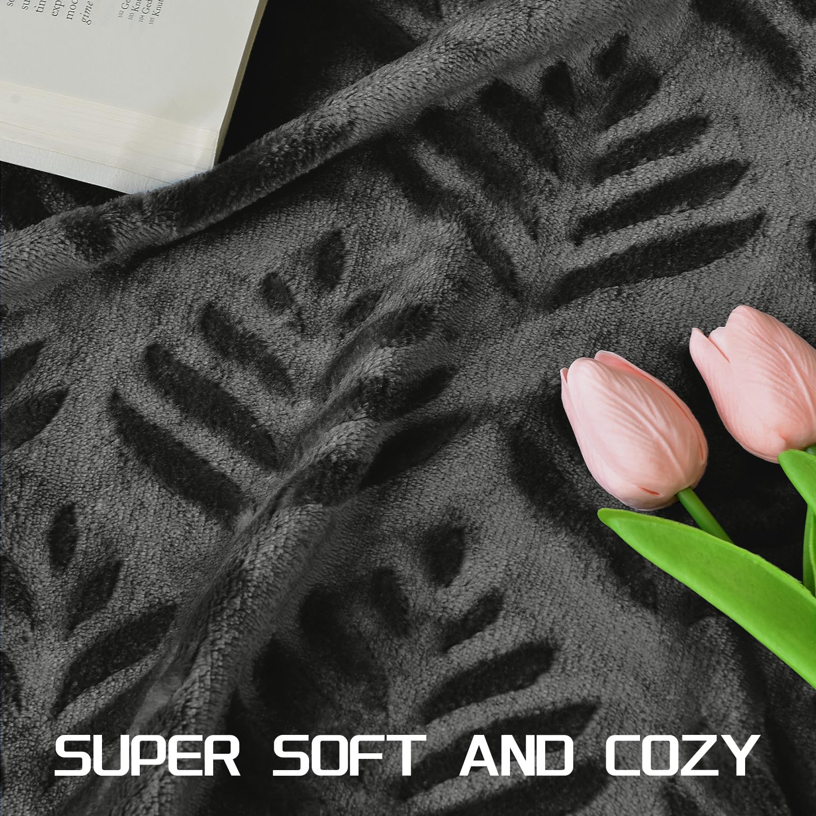 Leaf Pattern Jacquard Flannel Throw Blanket – Soft Plush Microfiber Fleece