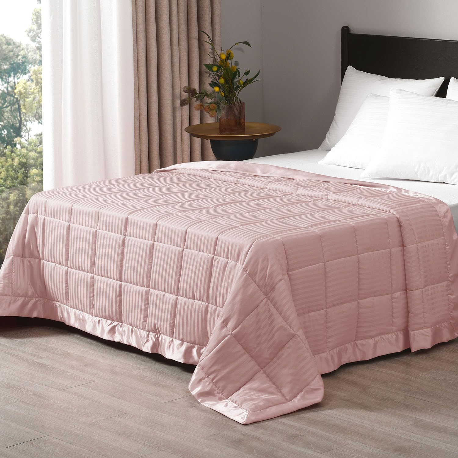 Striped Jacquard Summer Comforter – Satin Piping & Lightweight Loft