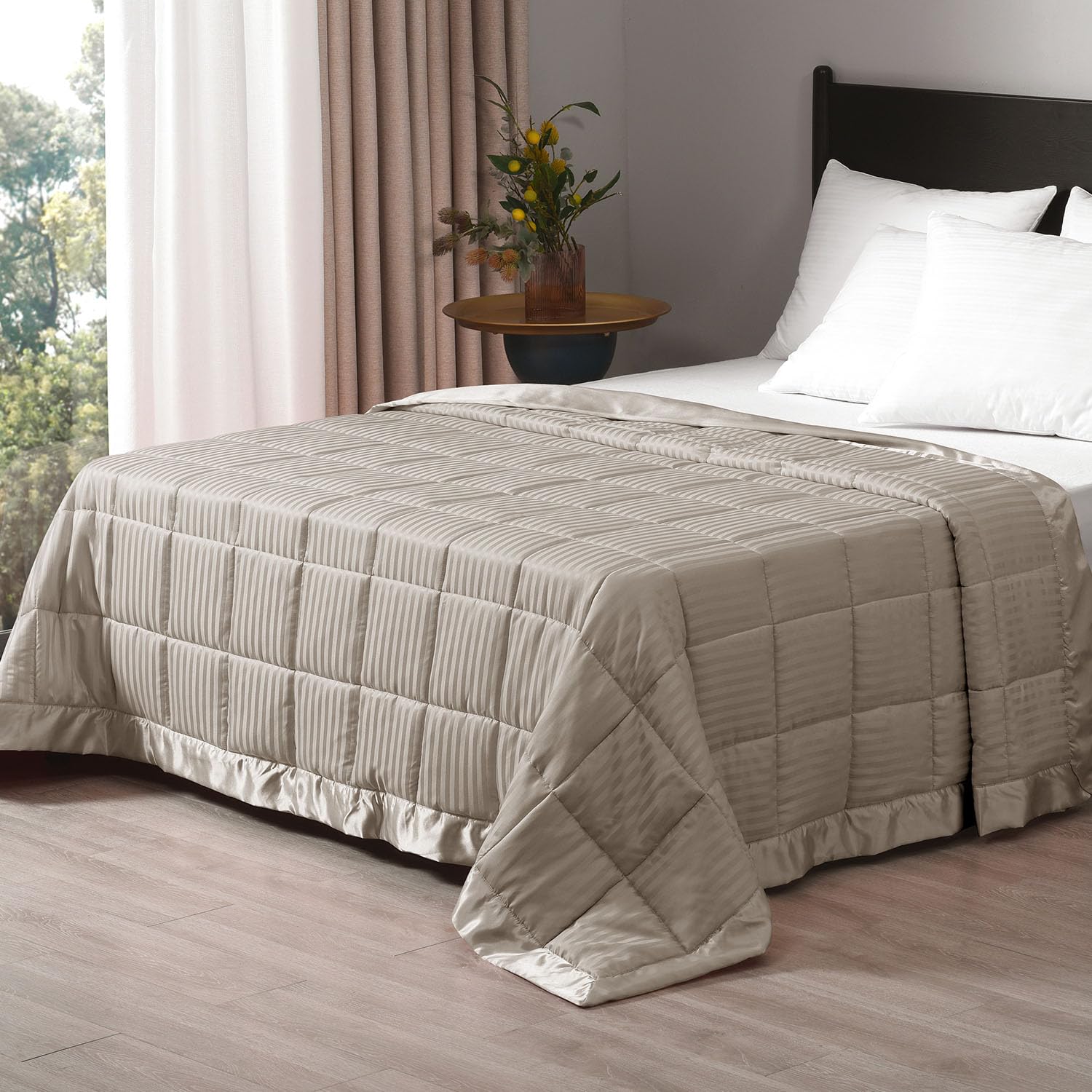 Striped Jacquard Summer Comforter – Satin Piping & Lightweight Loft