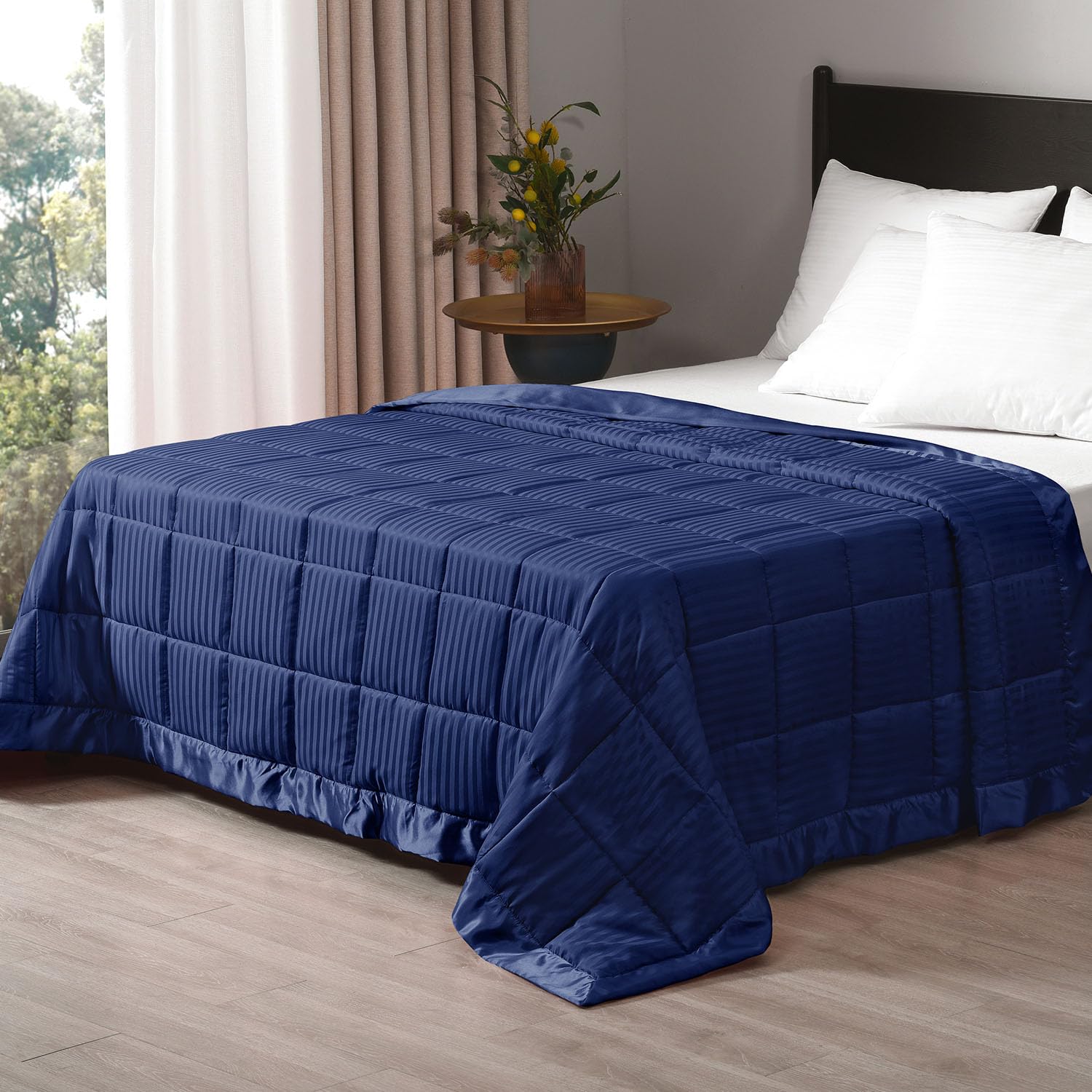 Striped Jacquard Summer Comforter – Satin Piping & Lightweight Loft