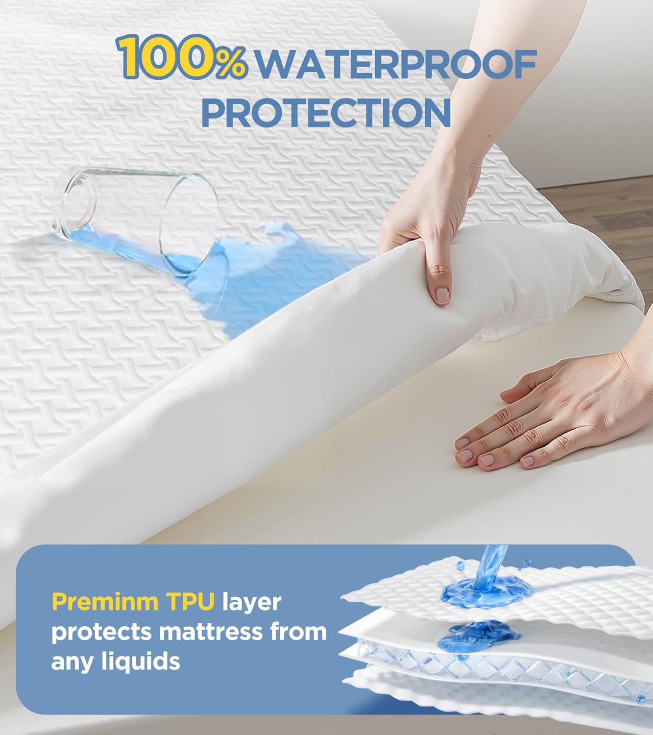 Bamboo Fiber Waterproof Mattress Protector – Breathable, Hypoallergenic & Silent Fit