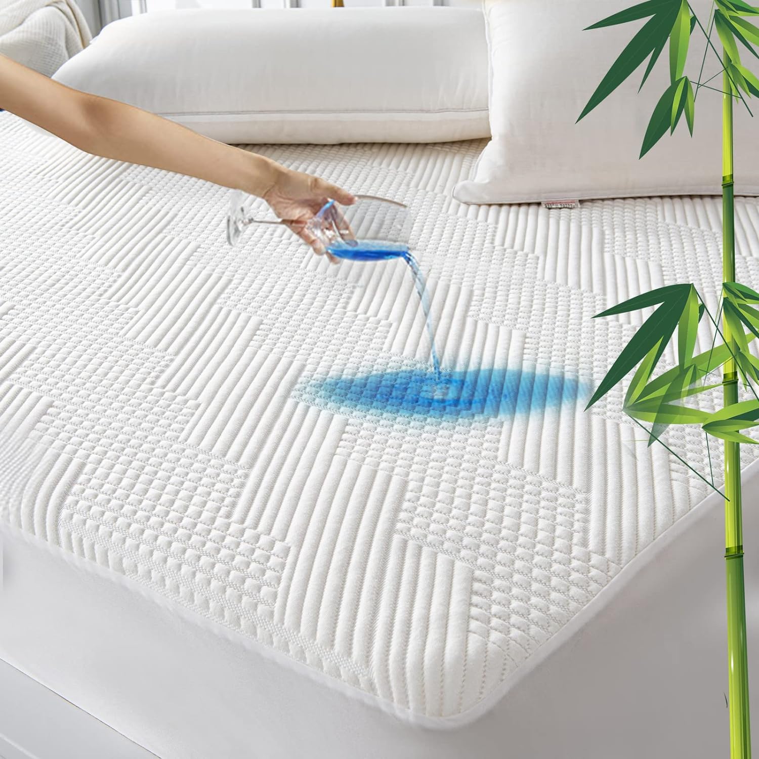 Bamboo Fiber Waterproof Mattress Protector with Breathable TPU Layer & Deep Pocket Fit