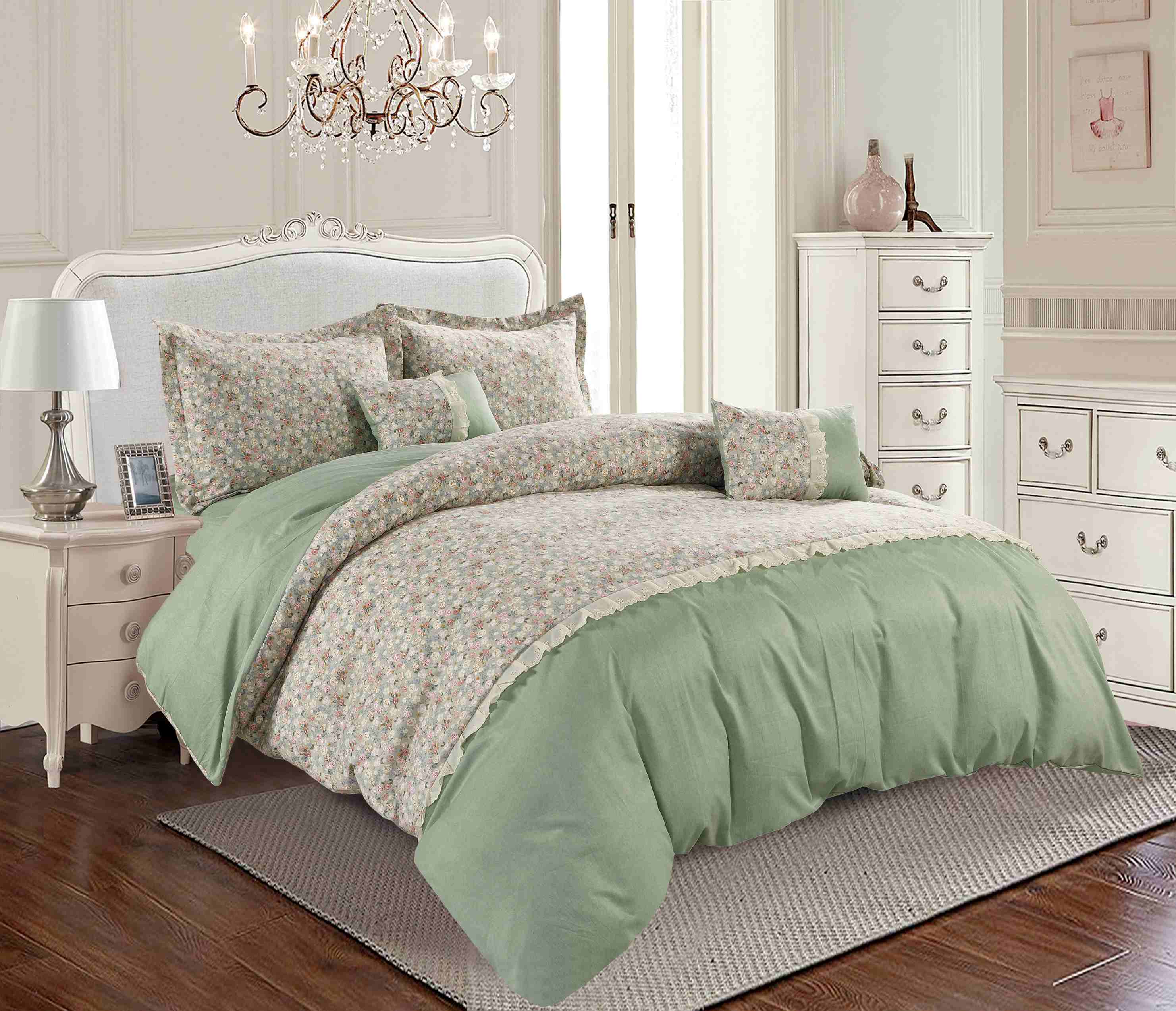 Microfiber Lace Patchwork Comforter 6-Piece Bedding Set – Soft, Lightweight & Elegant