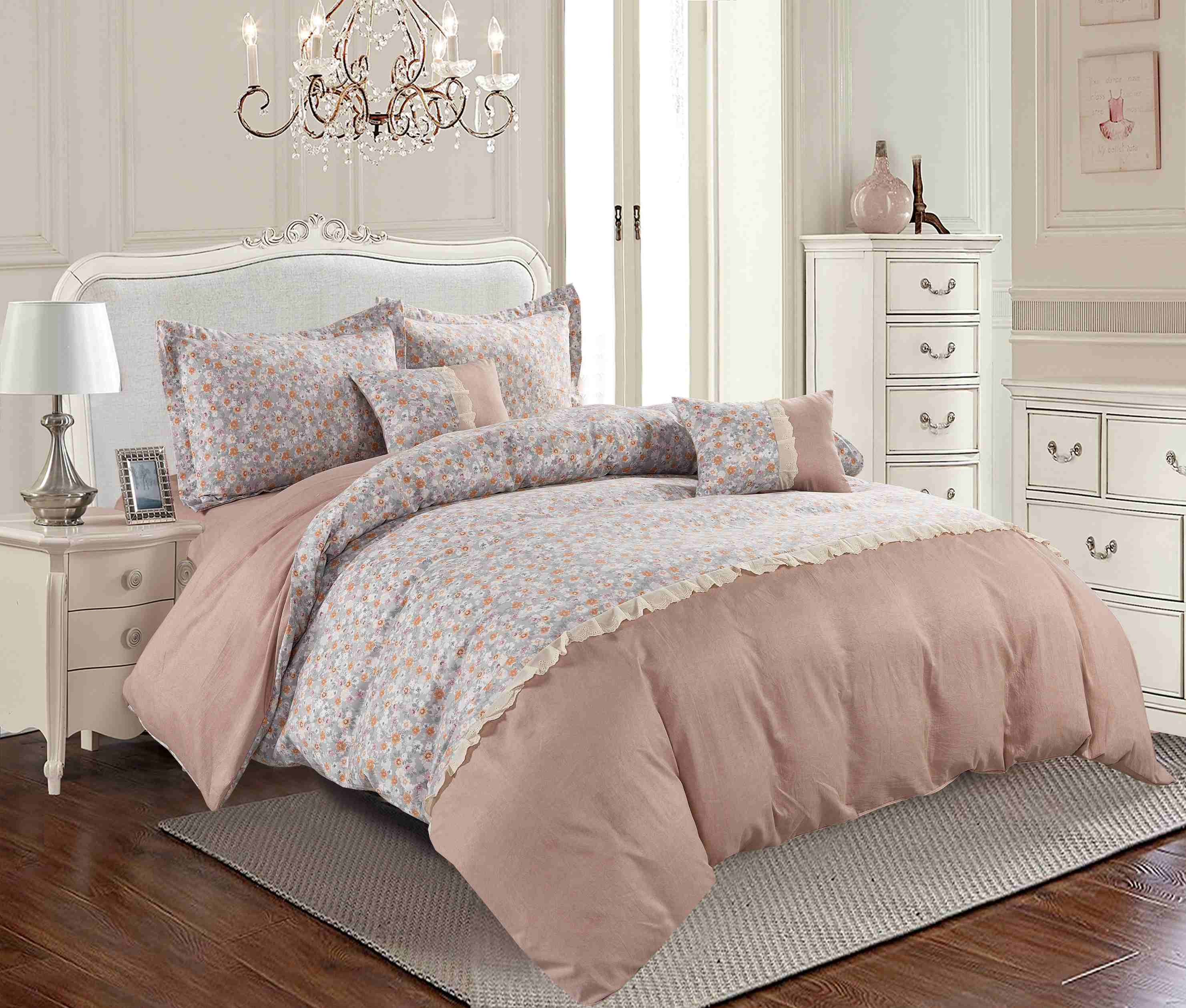 Microfiber Lace Patchwork Comforter 6-Piece Bedding Set – Soft, Lightweight & Elegant