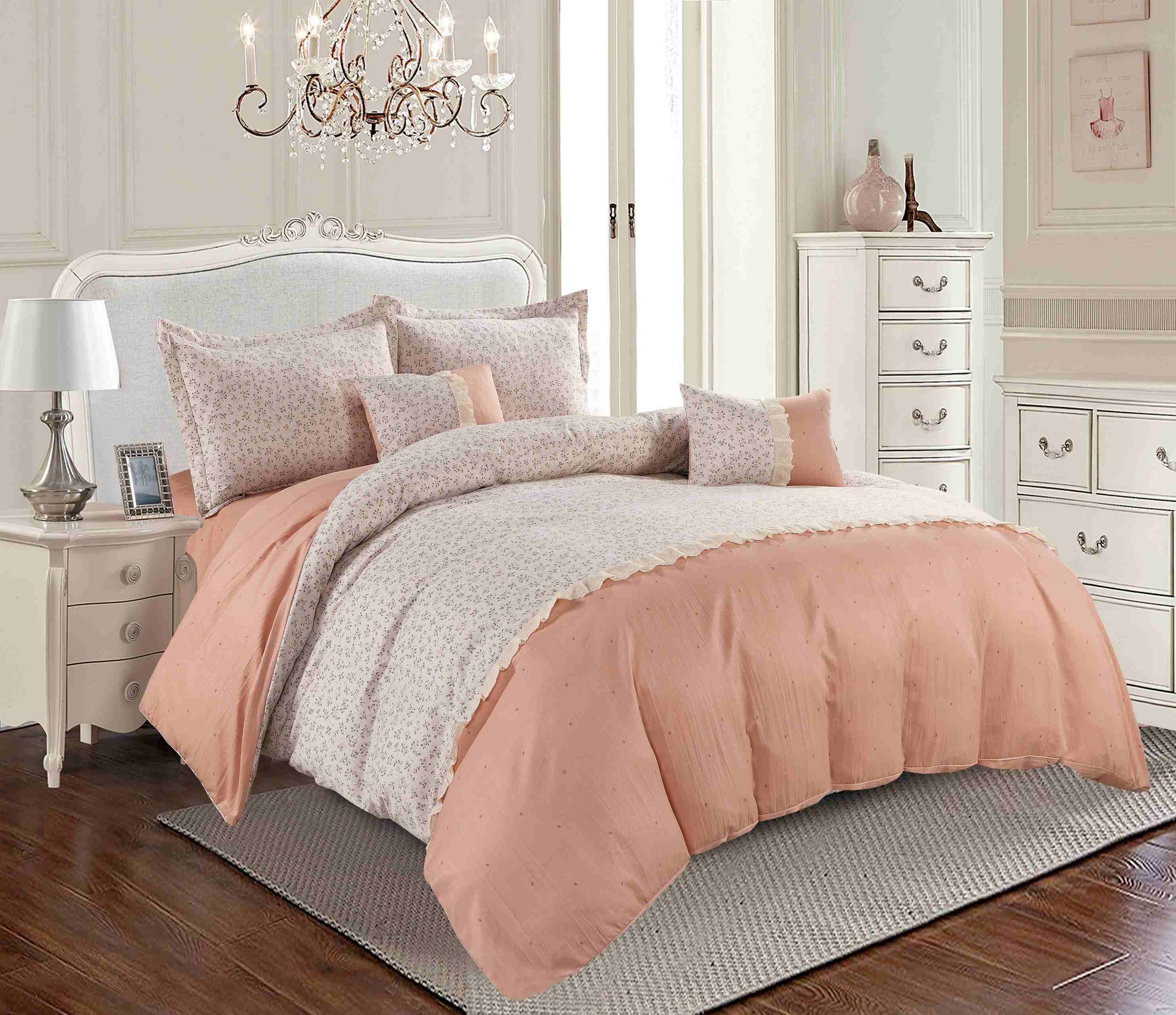 Microfiber Lace Patchwork Comforter 6-Piece Bedding Set – Soft, Lightweight & Elegant