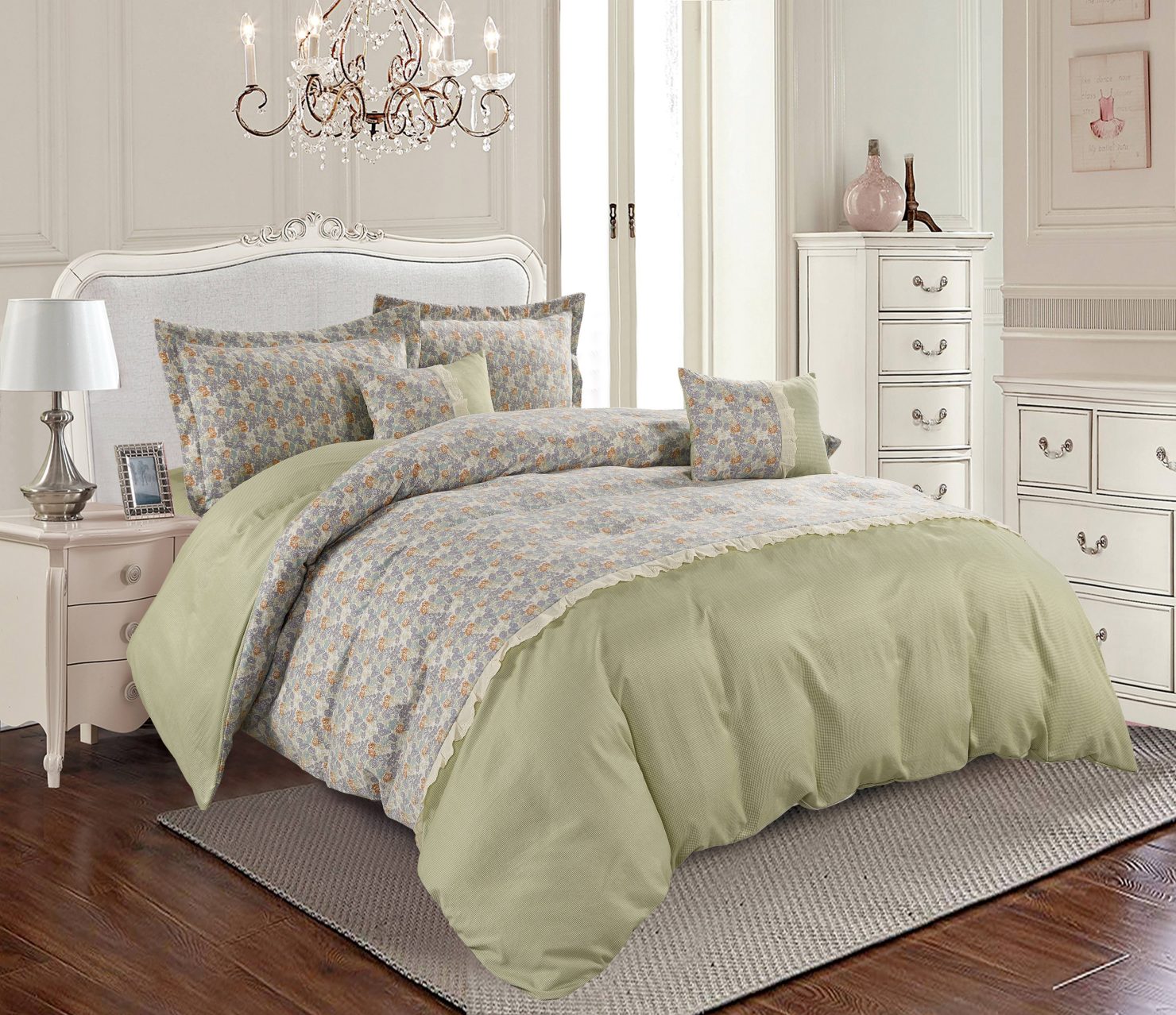 Microfiber Lace Patchwork Comforter 6-Piece Bedding Set – Soft, Lightweight & Elegant