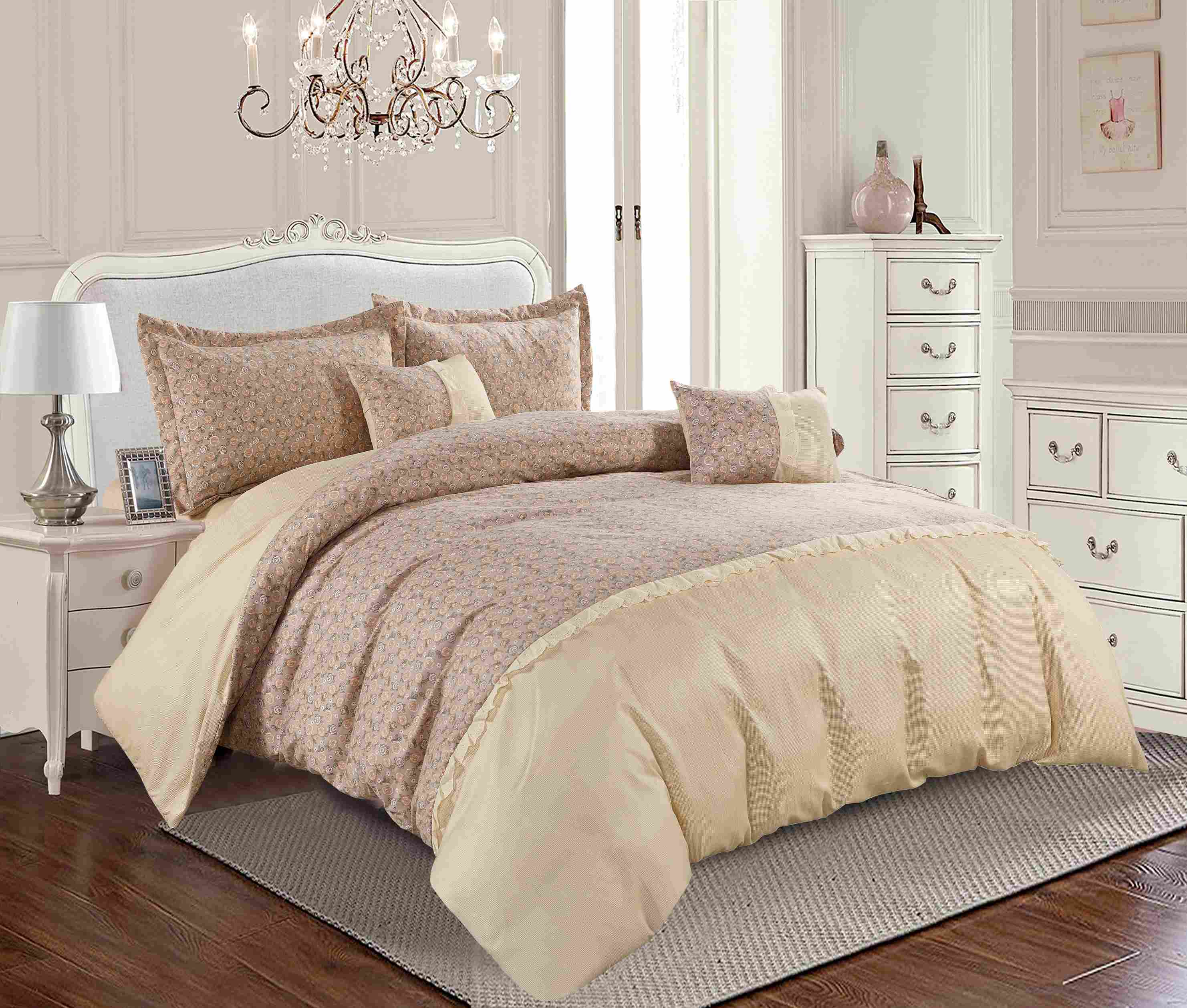 Microfiber Lace Patchwork Comforter 6-Piece Bedding Set – Soft, Lightweight & Elegant