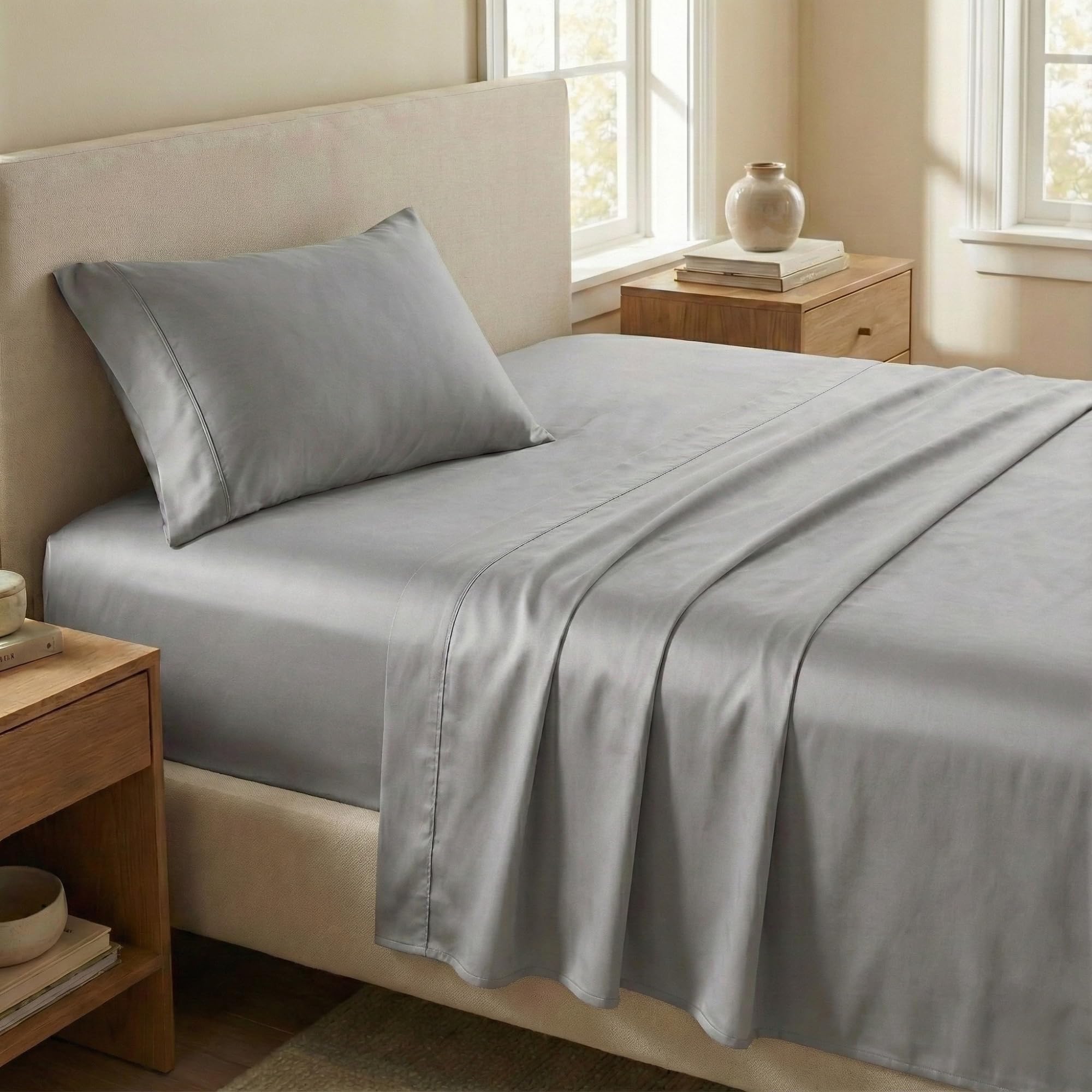 Hotel Collection 400 Thread Count pure Cotton Sateen Bedding Set – Elegant Embroidered Hem & Silky Soft Finish
