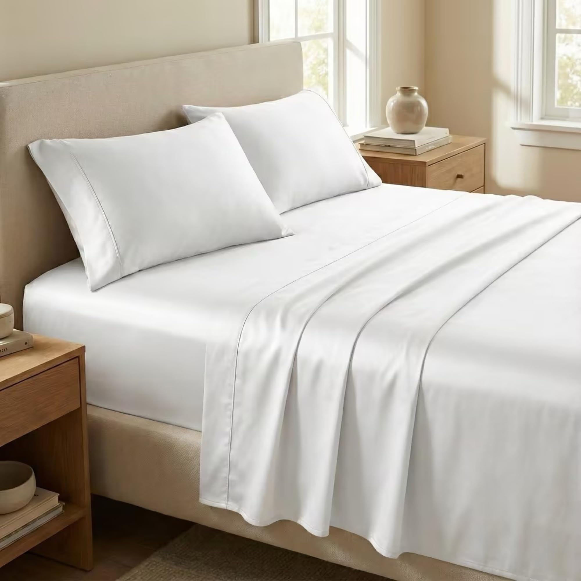 Hotel Collection 400 Thread Count pure Cotton Sateen Bedding Set – Elegant Embroidered Hem & Silky Soft Finish