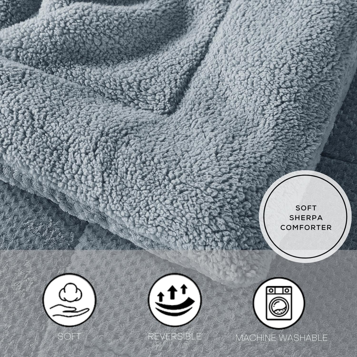 Ultra-Soft 3D Jacquard Flannel & Sherpa Comforter 3-Piece Set – Plush Down-Alternative Bedding