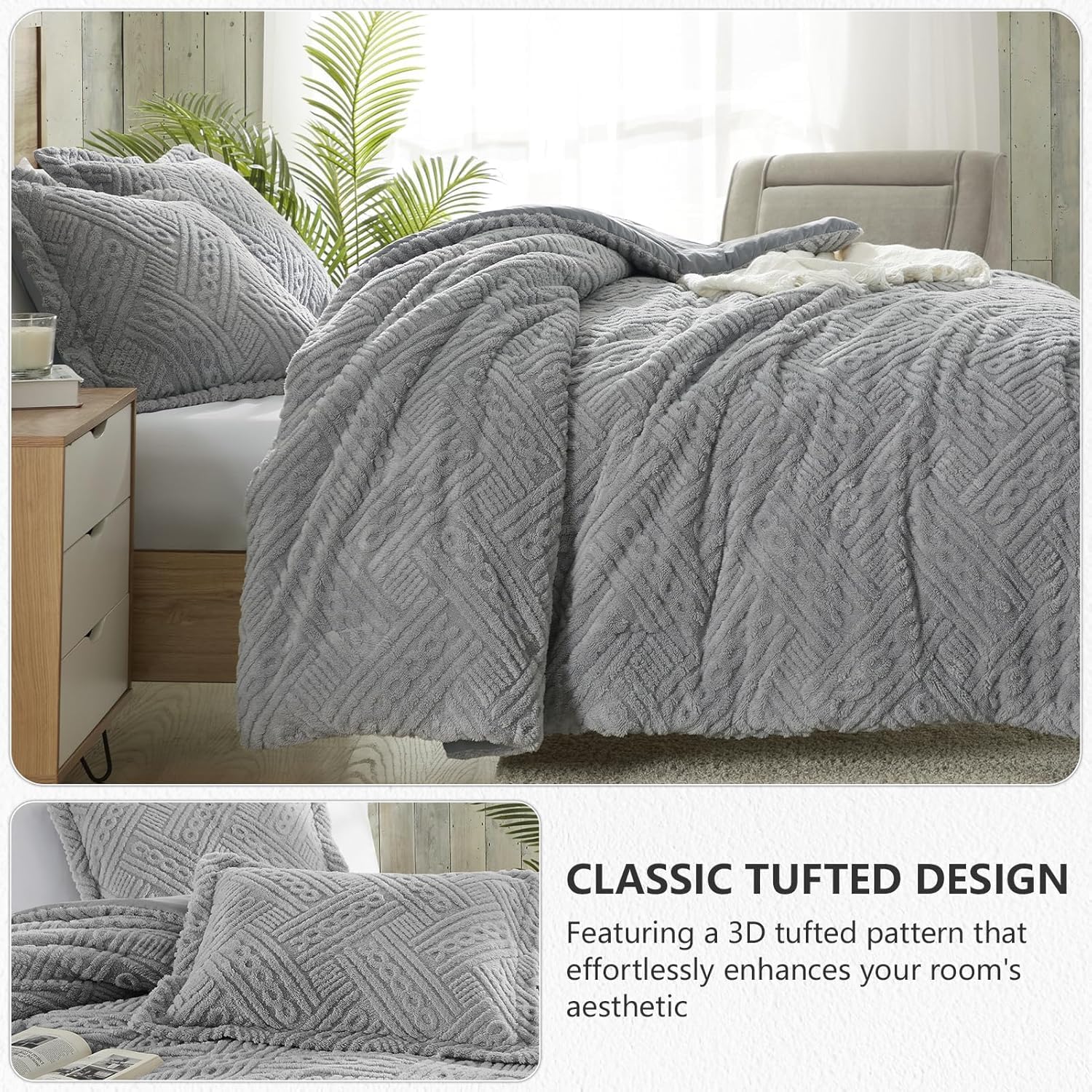 Tufted Flannel Comforter 3-Piece Set – Reversible Plush & Microfiber, Ultra Warm Winter Bedding
