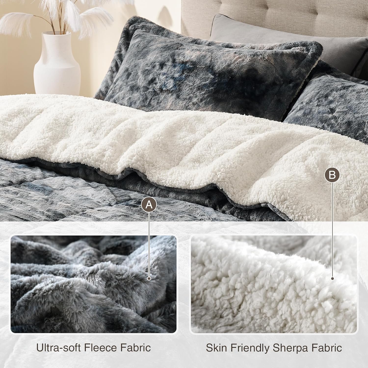 Ultra-Soft Fleece & Sherpa Reversible Comforter 3-Piece Set – Tie-Dye Winter Bedding Set