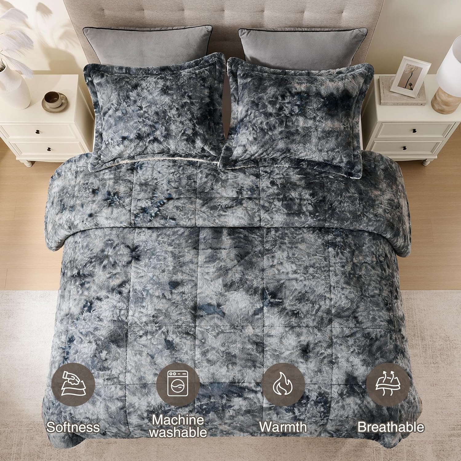 Ultra-Soft Fleece & Sherpa Reversible Comforter 3-Piece Set – Tie-Dye Winter Bedding Set