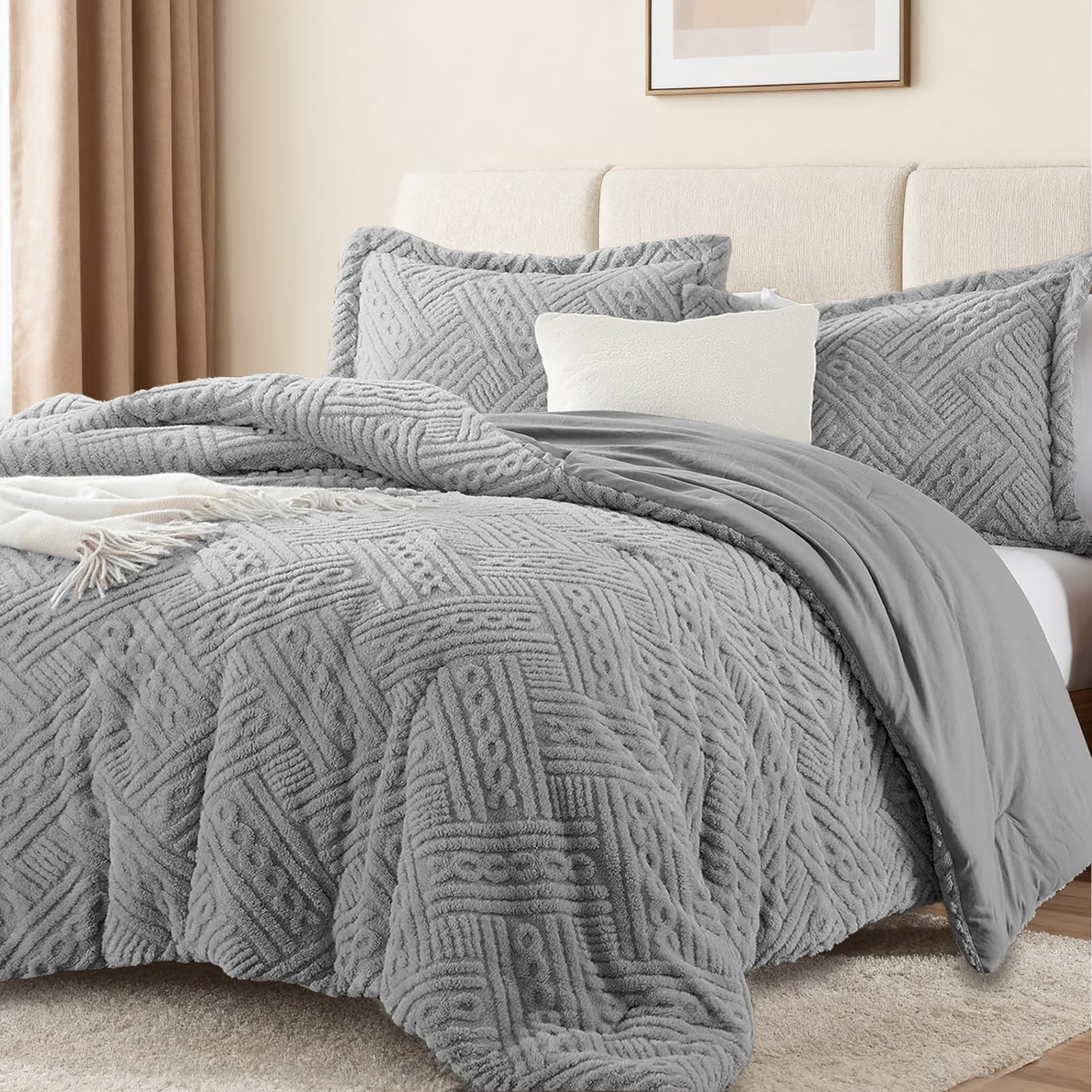 Tufted Flannel Comforter 3-Piece Set – Reversible Plush & Microfiber, Ultra Warm Winter Bedding