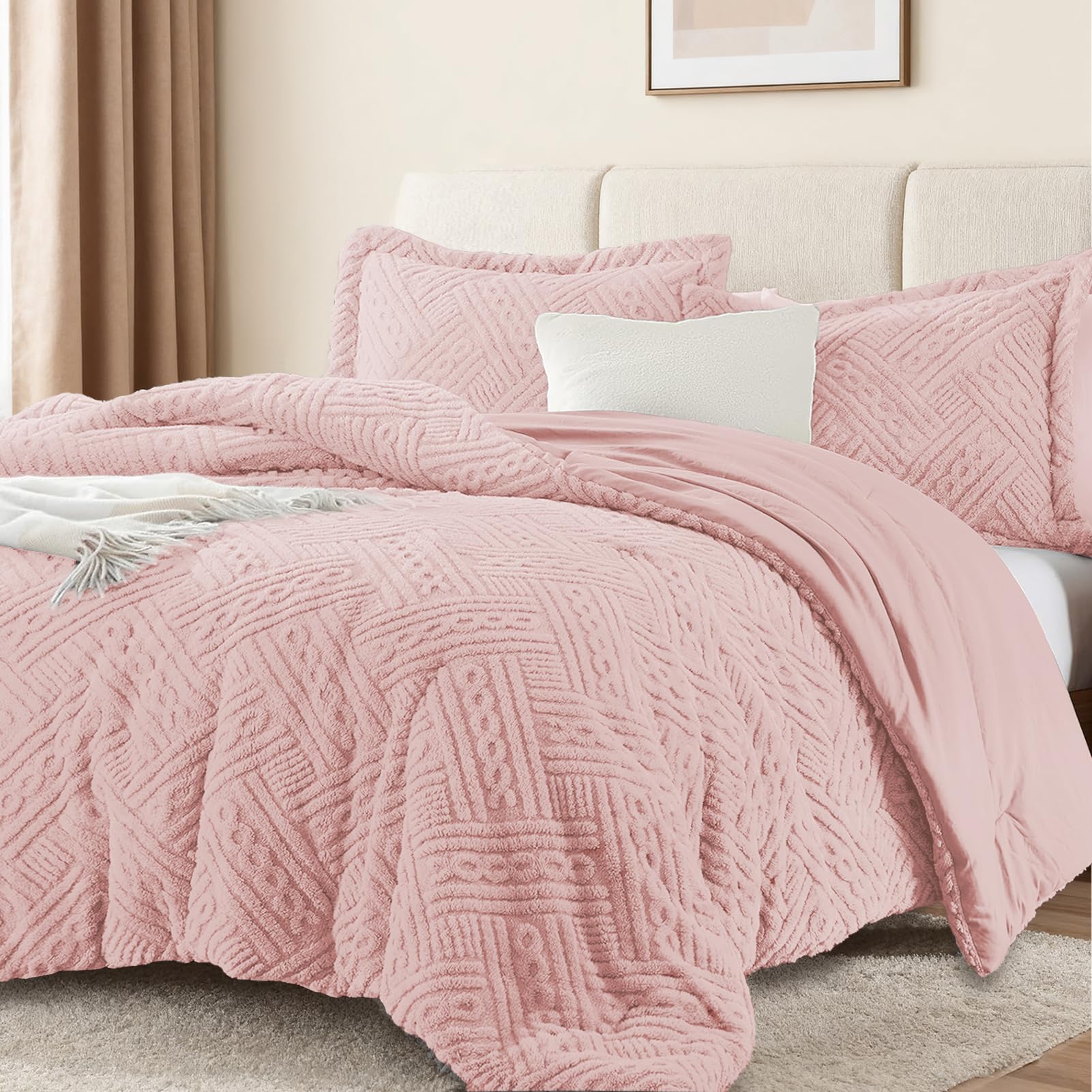 Tufted Flannel Comforter 3-Piece Set – Reversible Plush & Microfiber, Ultra Warm Winter Bedding