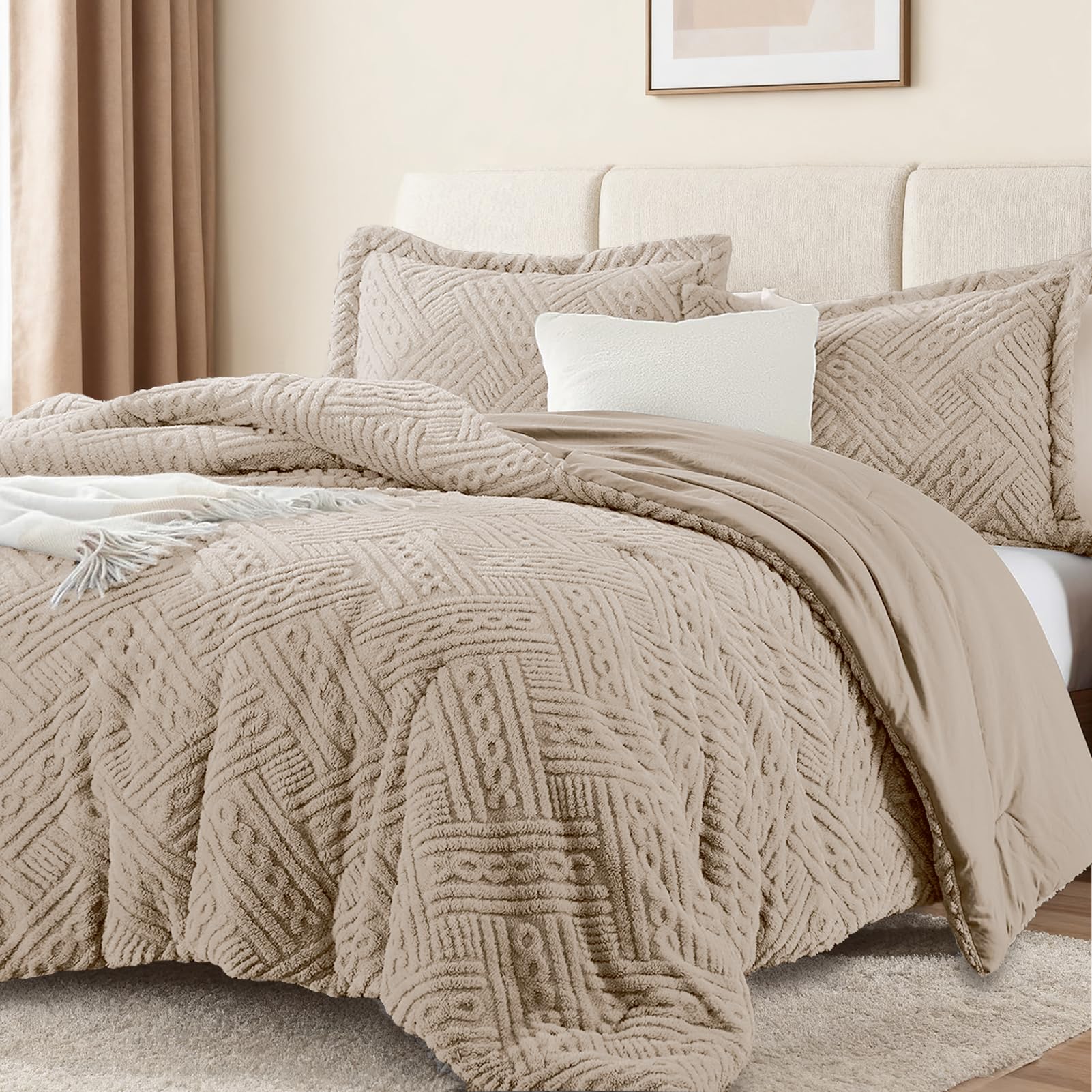 Tufted Flannel Comforter 3-Piece Set – Reversible Plush & Microfiber, Ultra Warm Winter Bedding