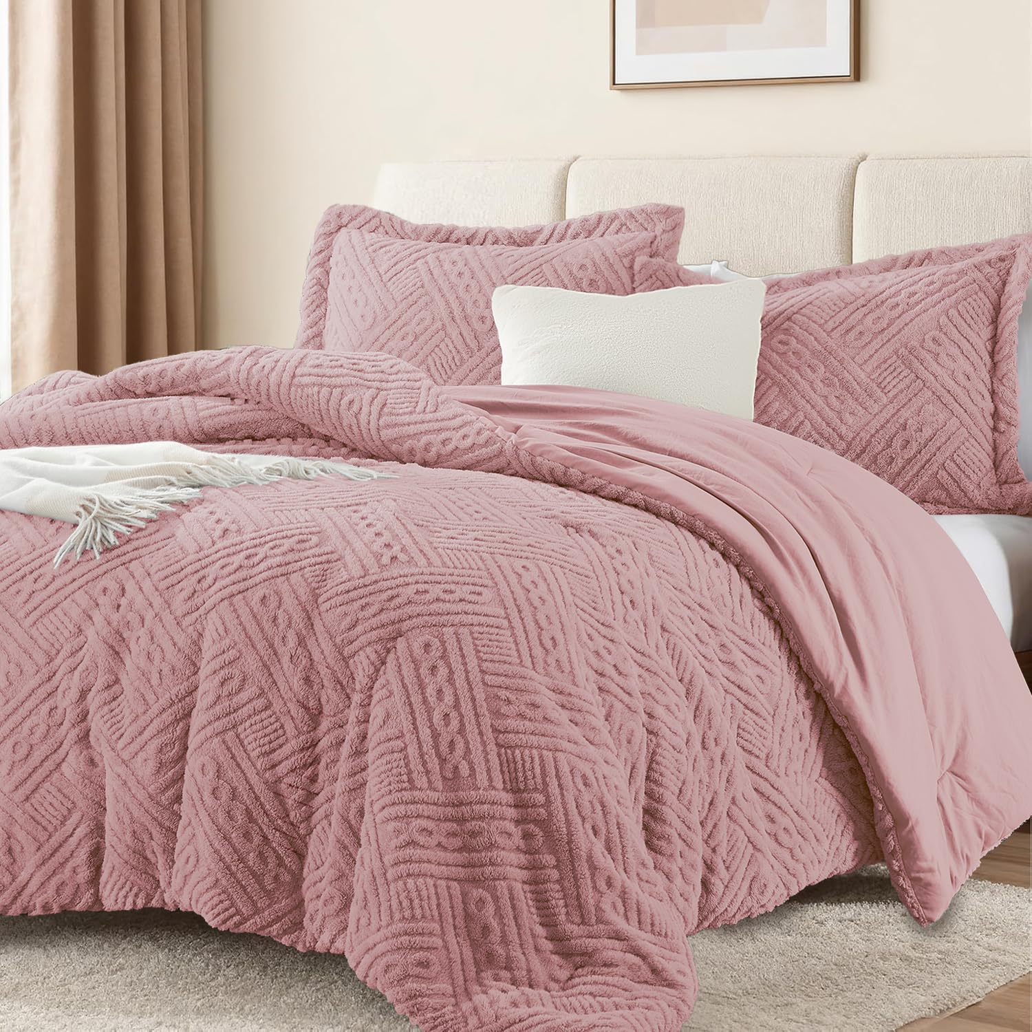 Tufted Flannel Comforter 3-Piece Set – Reversible Plush & Microfiber, Ultra Warm Winter Bedding
